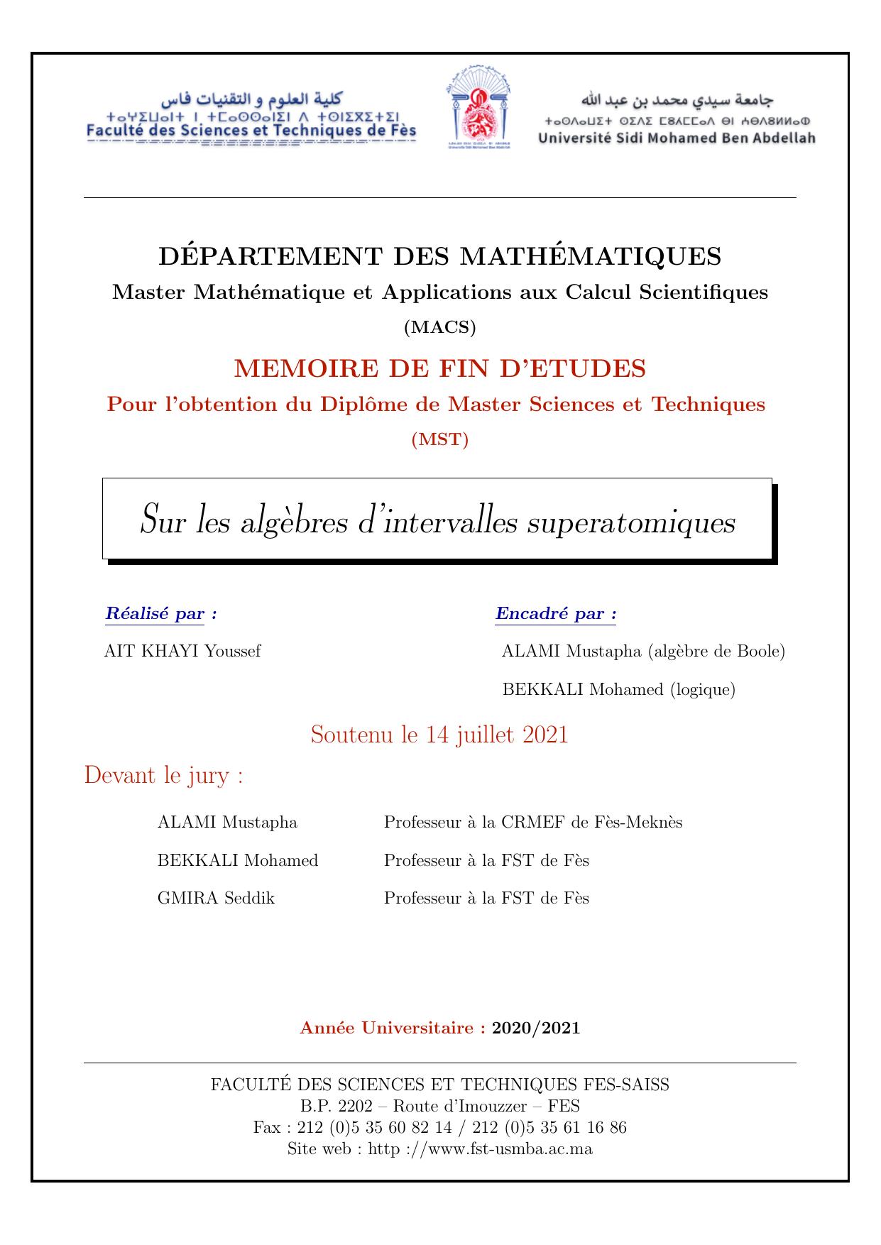 Sur les alg`ebres d’intervalles superatomiques