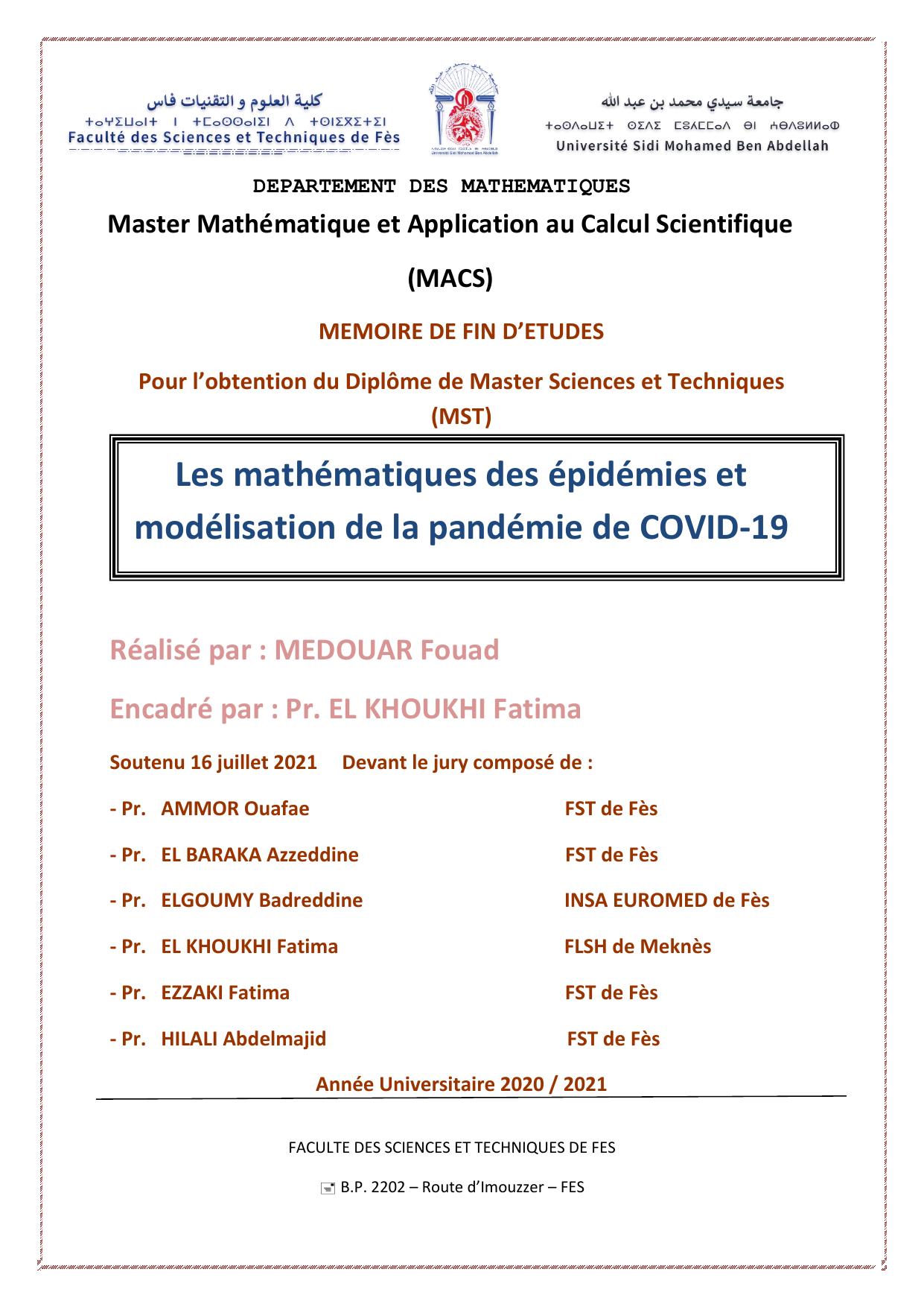 Les mathématiques des épidémies et modélisation de la pandémie de COVID-19