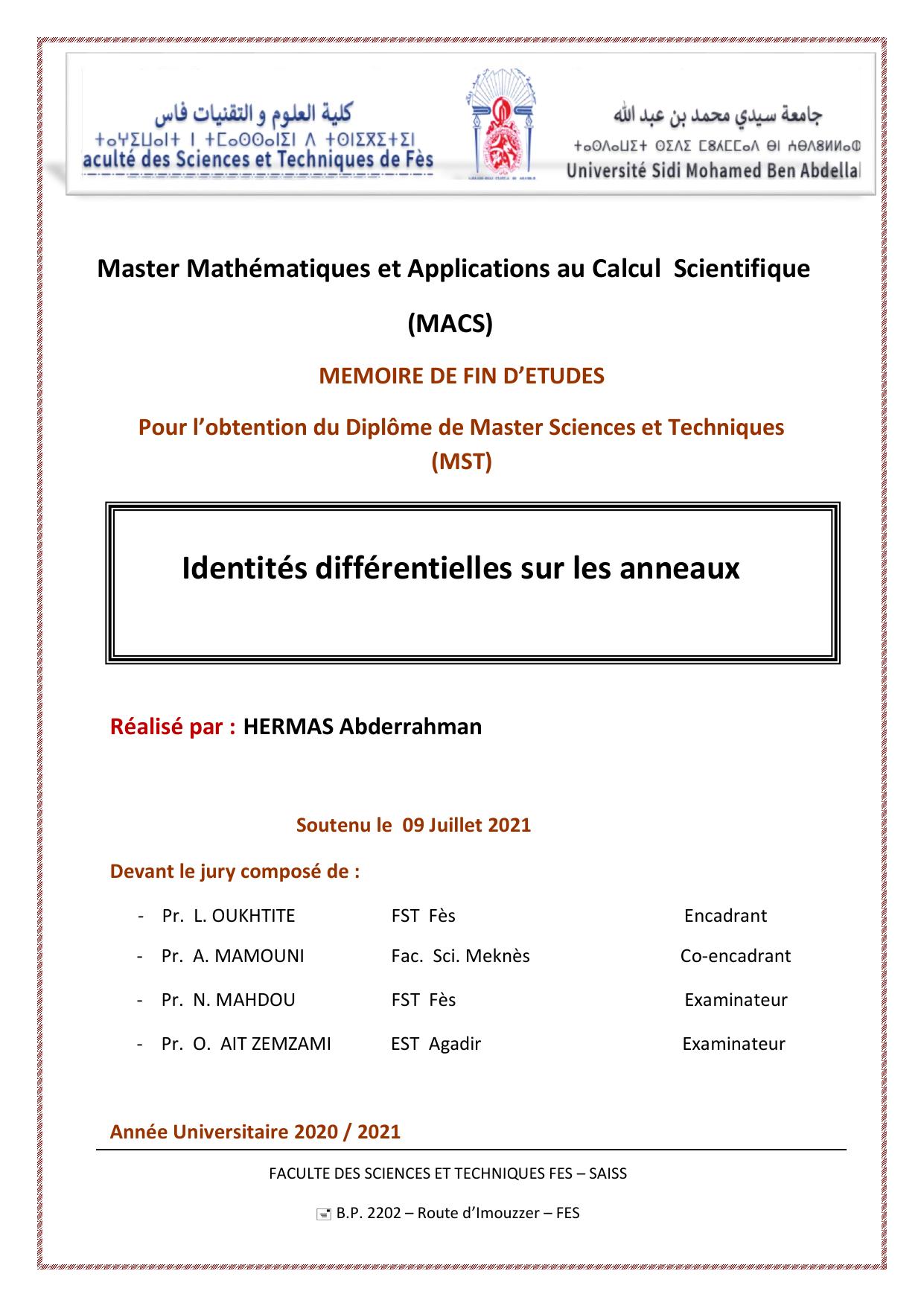 Identités différentielles sur les anneaux