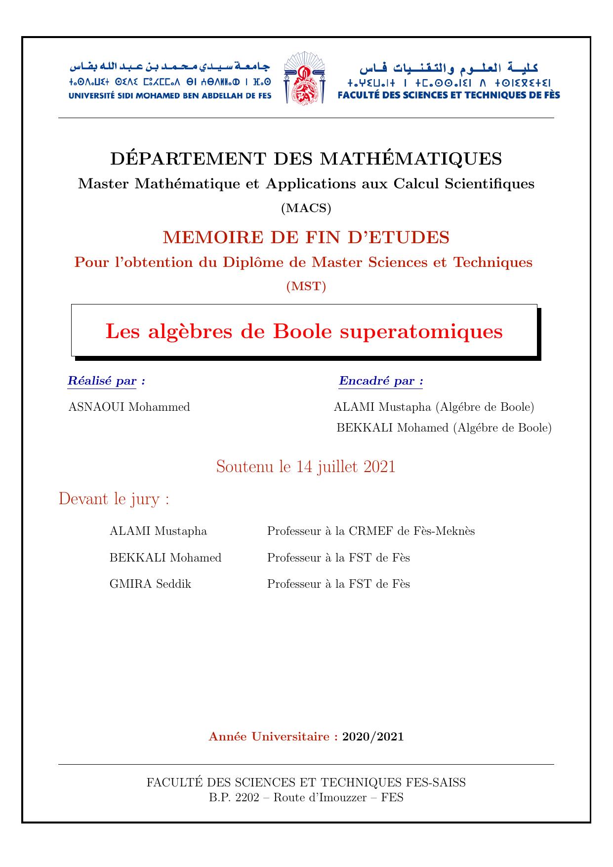 Les alg`ebres de Boole superatomiques