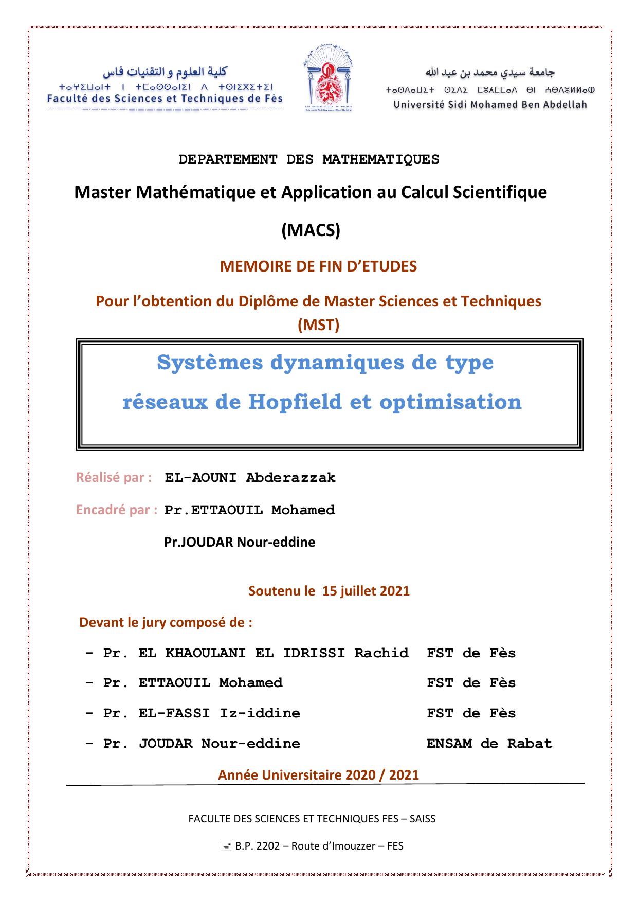 Systèmes dynamiques de type réseaux de Hopfield et optimisation