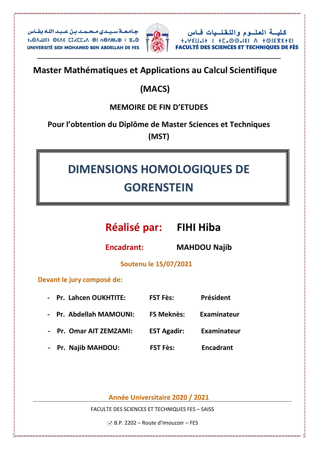 DIMENSIONS HOMOLOGIQUES DE GORENSTEIN