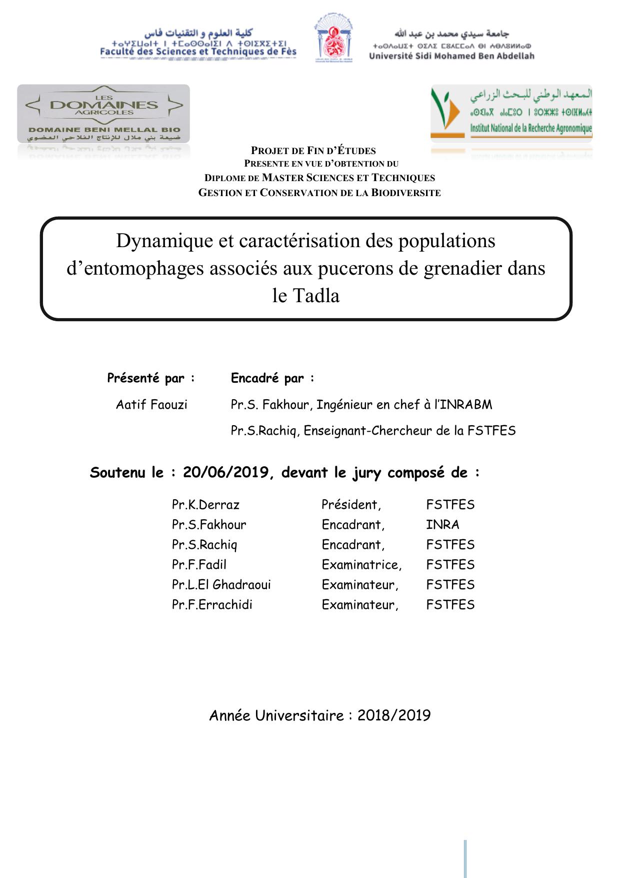 Dynamique et caractérisation des populations d‘entomophages associés aux pucerons de grenadier dans le Tadla