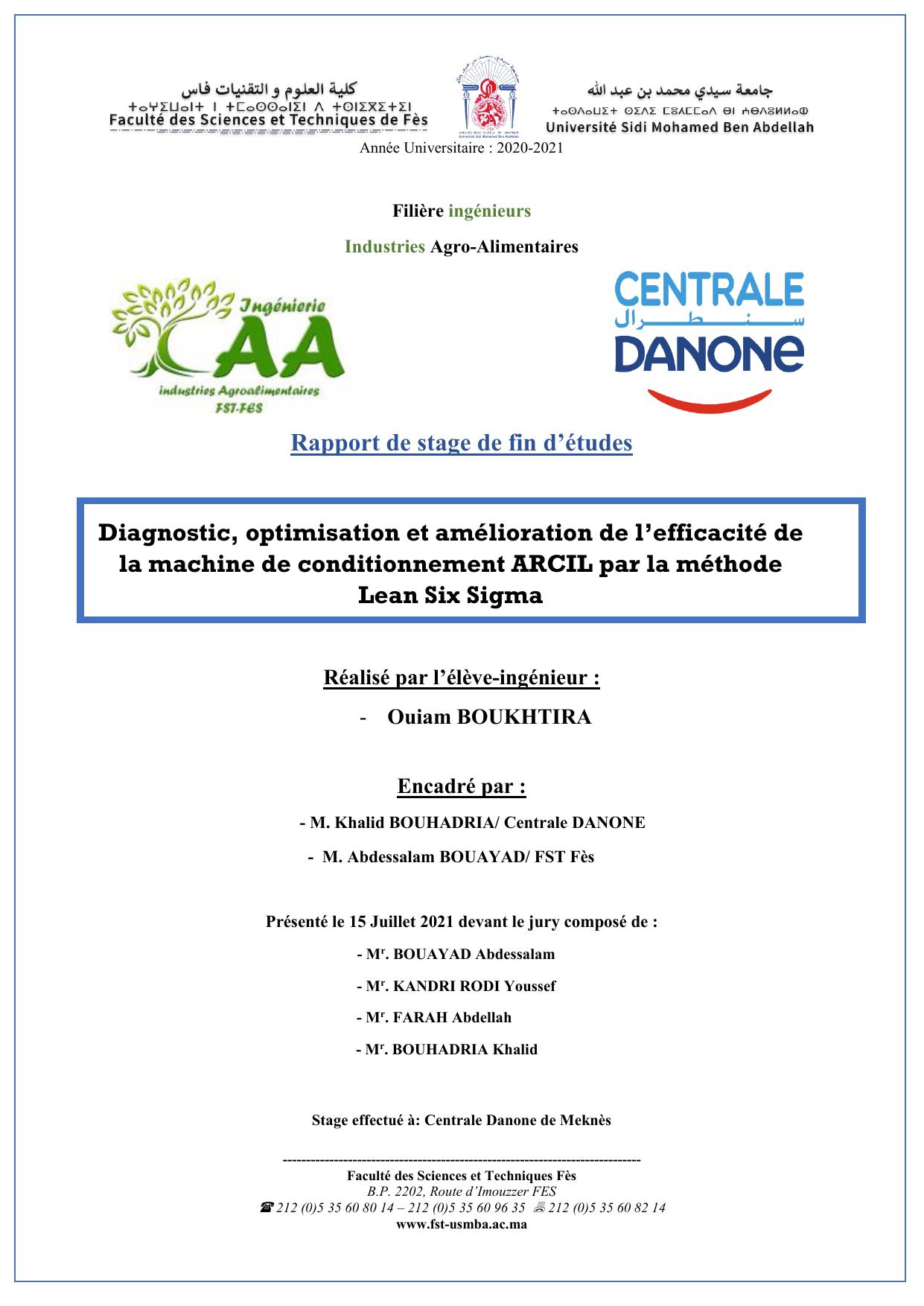 Diagnostic, optimisation et amélioration de l’efficacité de la machine de conditionnement ARCIL par la méthode Lean Six Sigma