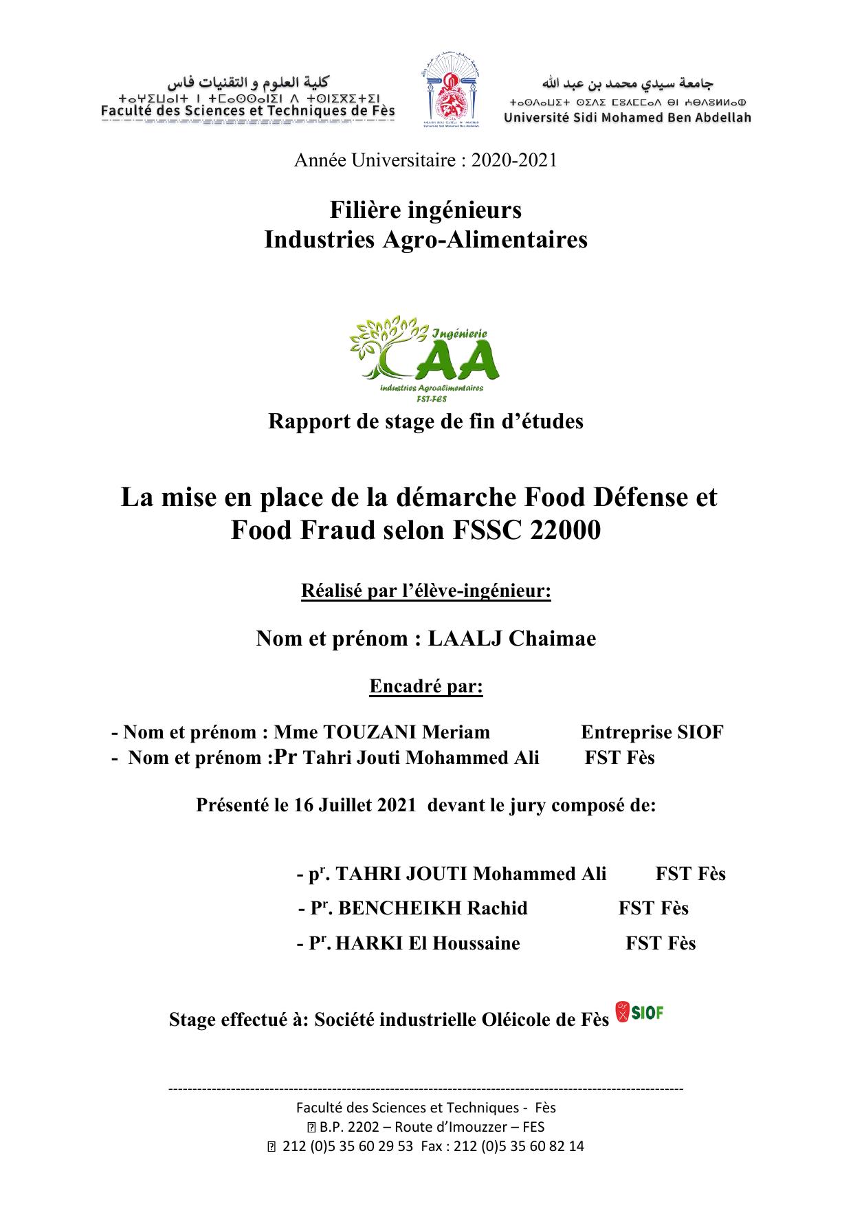 La mise en place de la démarche Food Défense et Food Fraud selon FSSC 22000