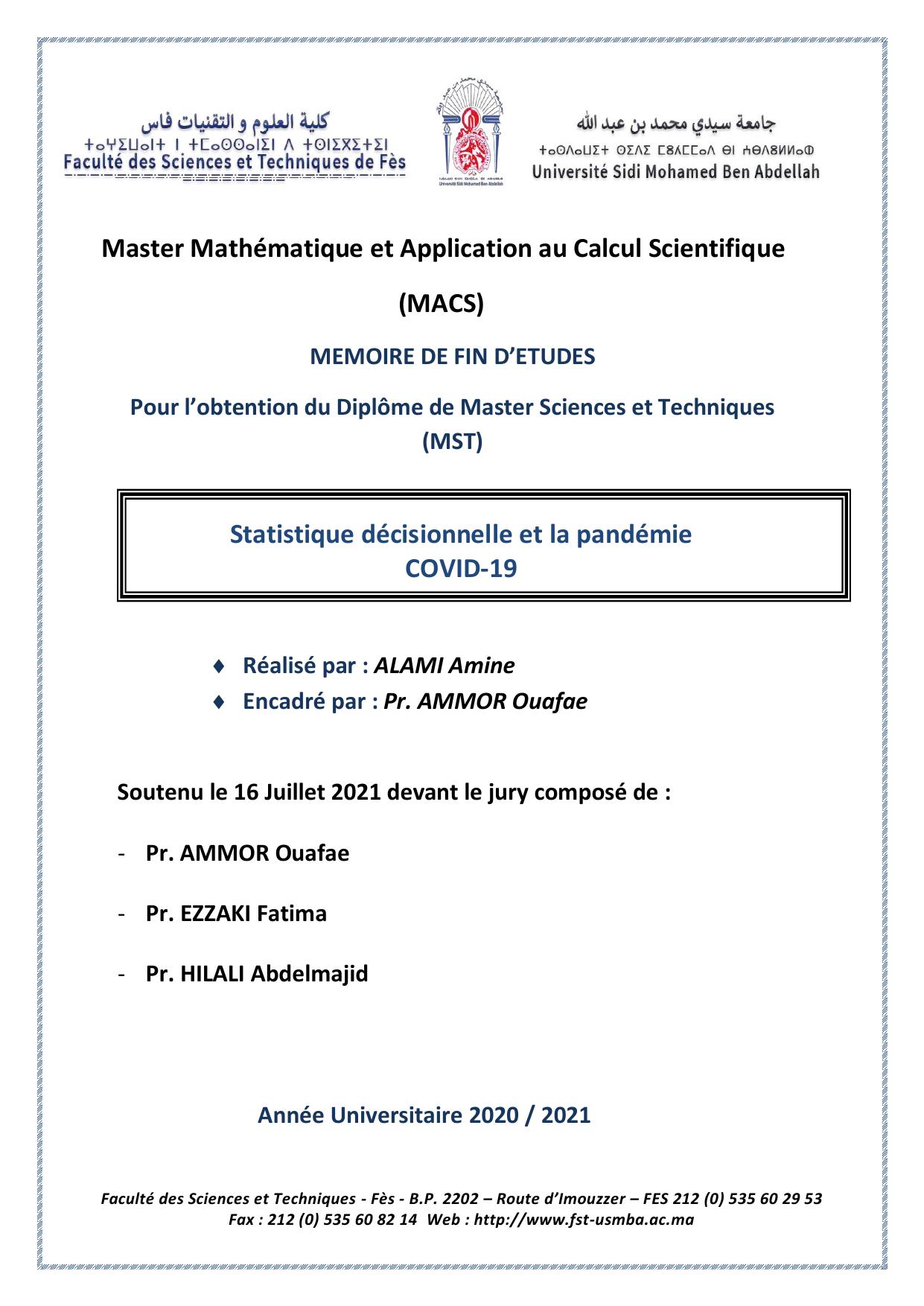 Statistique décisionnelle et la pandémie COVID-19