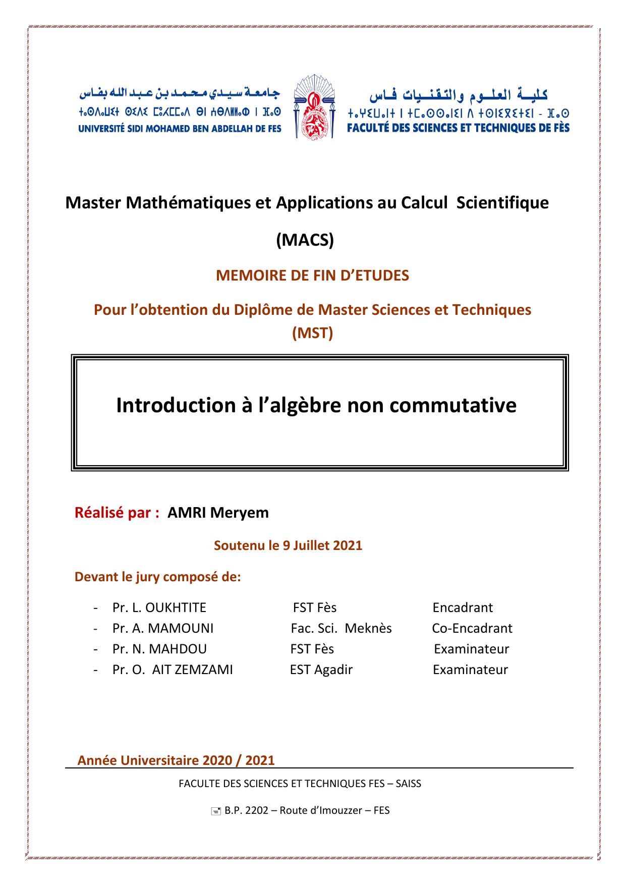 Introduction à l’algèbre non commutative