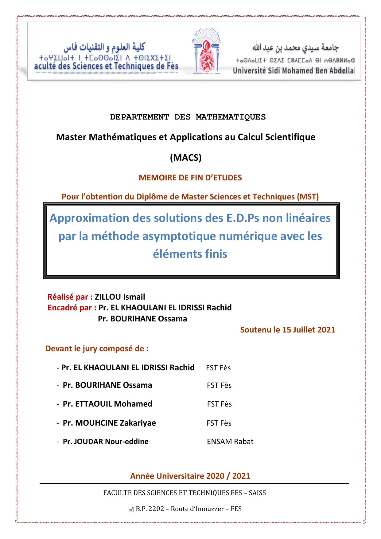 Approximation des solutions des E.D.Ps non linéaires par la méthode asymptotique numérique avec les éléments finis