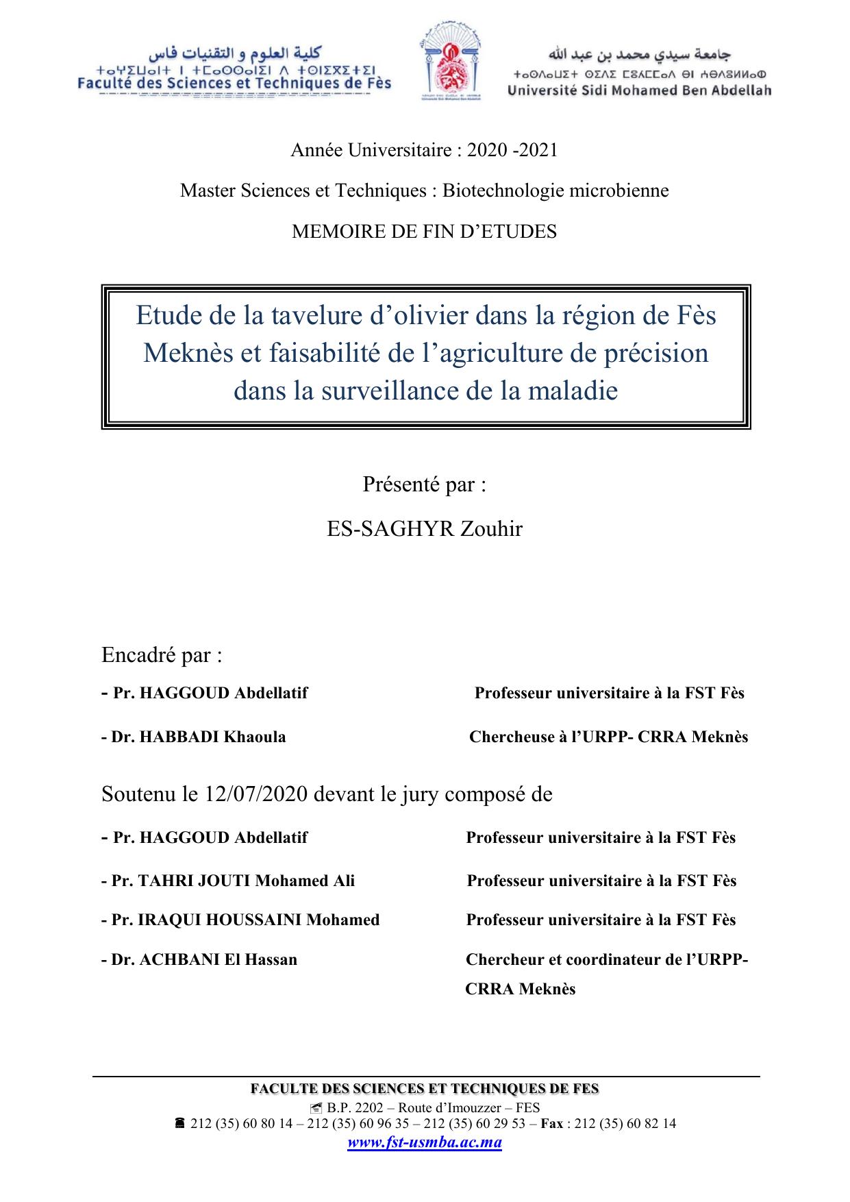 Etude de la tavelure d’olivier dans la région de Fès Meknès et faisabilité de l’agriculture de précision dans la surveillance de la maladie