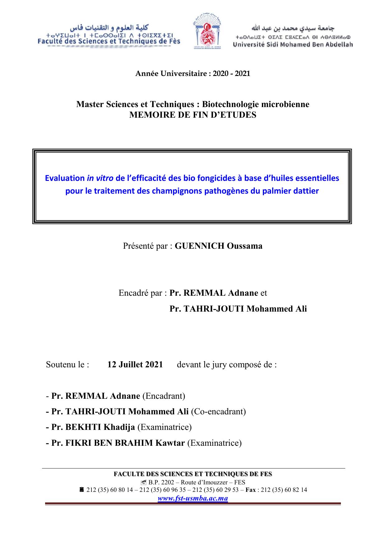 Evaluation in vitro de l’efficacité des bio fongicides à base d’huiles essentielles pour le traitement des champignons pathogènes du palmier dattier