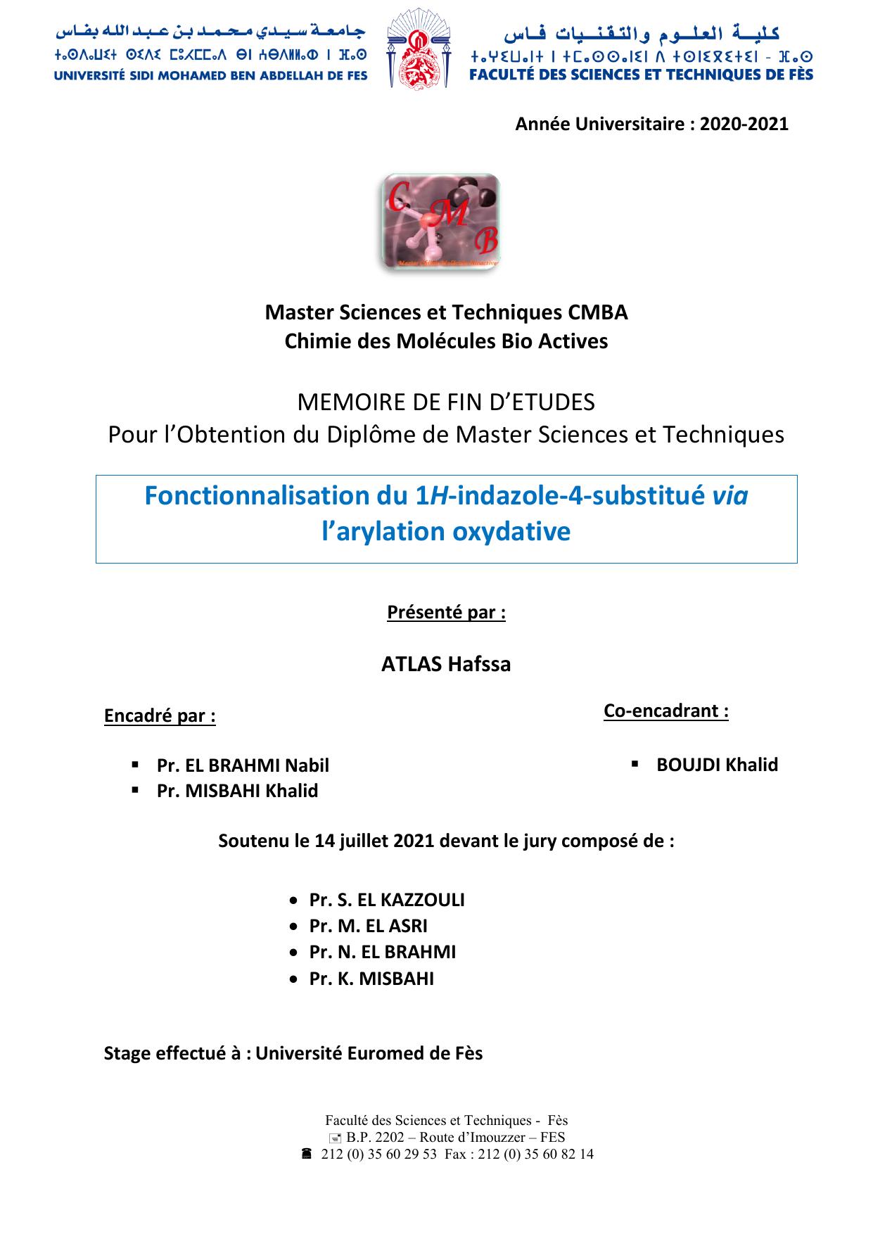 Fonctionnalisation du 1H-indazole-4-substitué via l’arylation oxydative