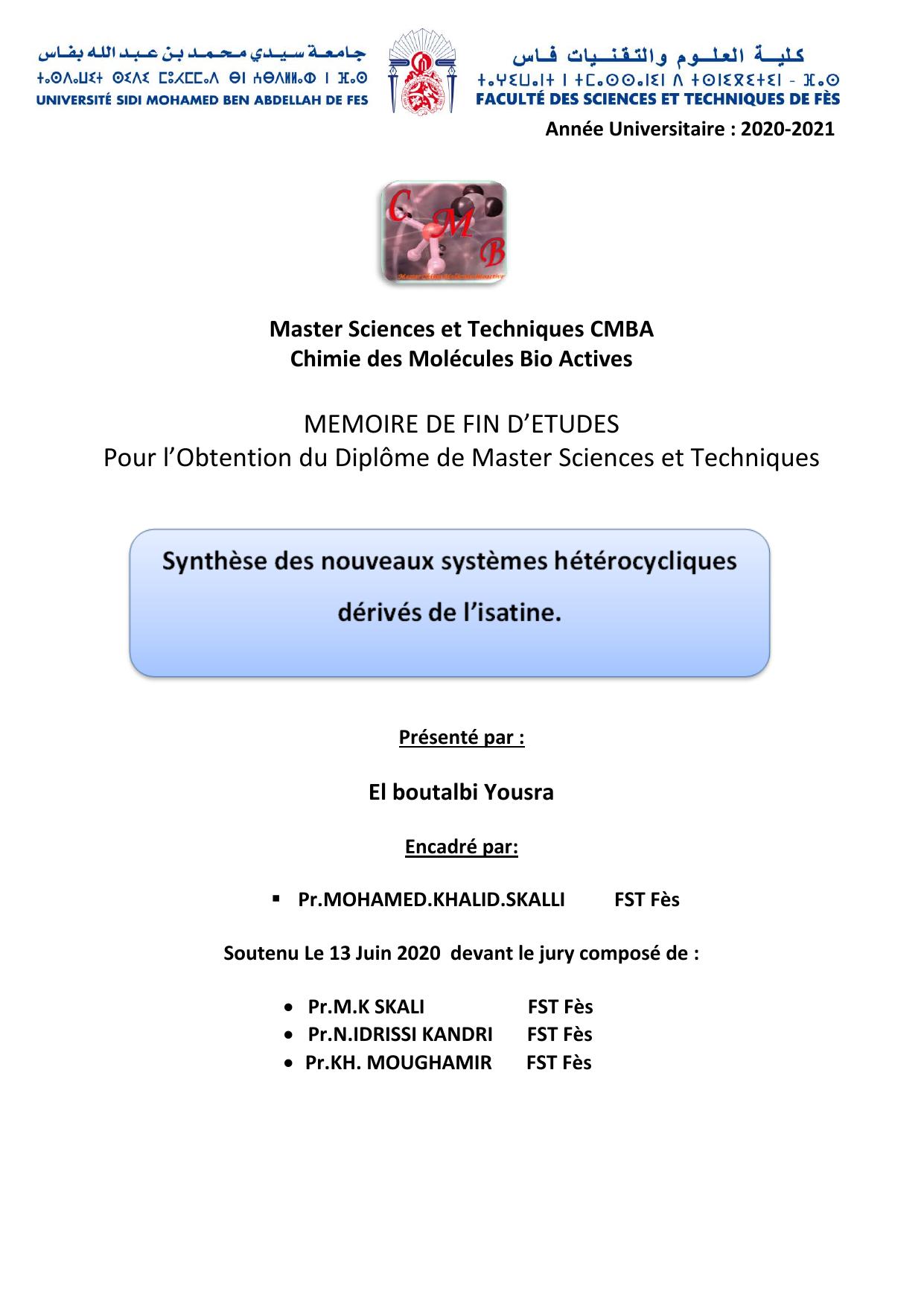 synthèse de nouveaux systèmes hétérocycliques dérivés de l’isatine