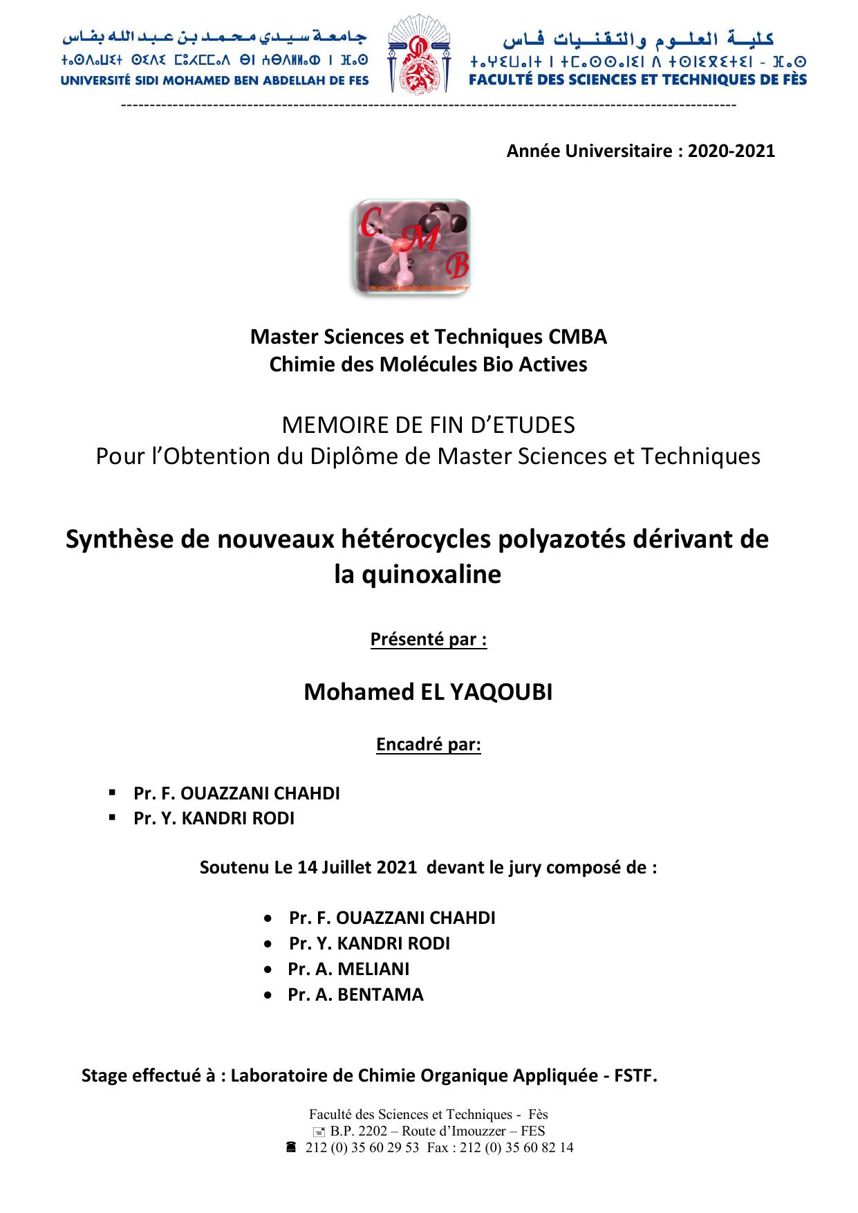 Synthèse de nouveaux hétérocycles polyazotés dérivant de la quinoxaline