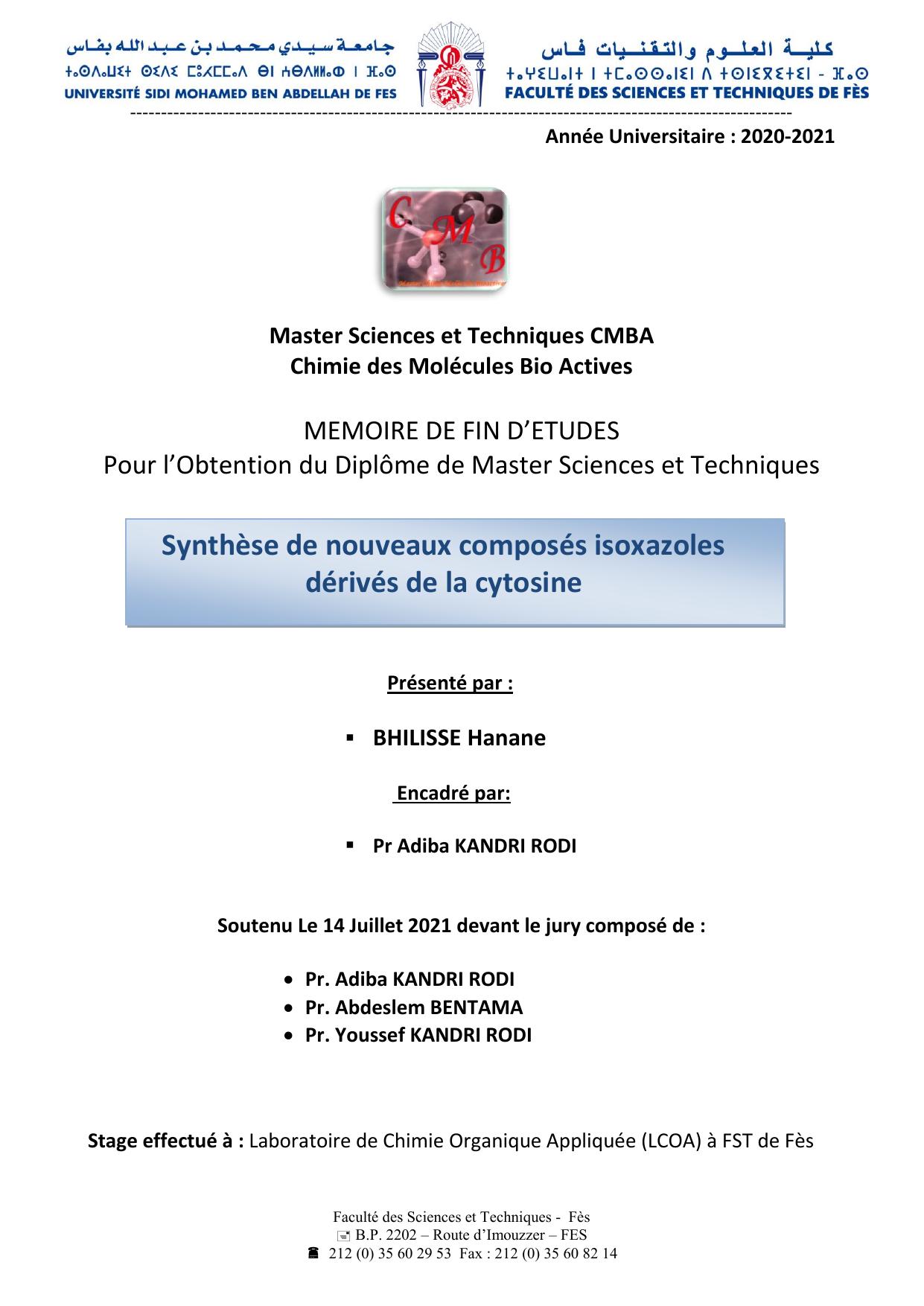 Synthèse de nouveaux composés isoxazoles dérivés de la cytosine