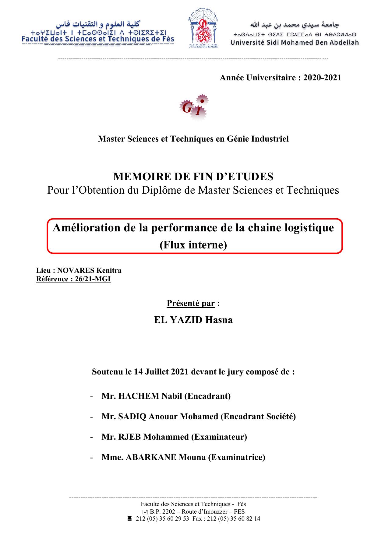 Amélioration de la performance de la chaine logistique (Flux interne)