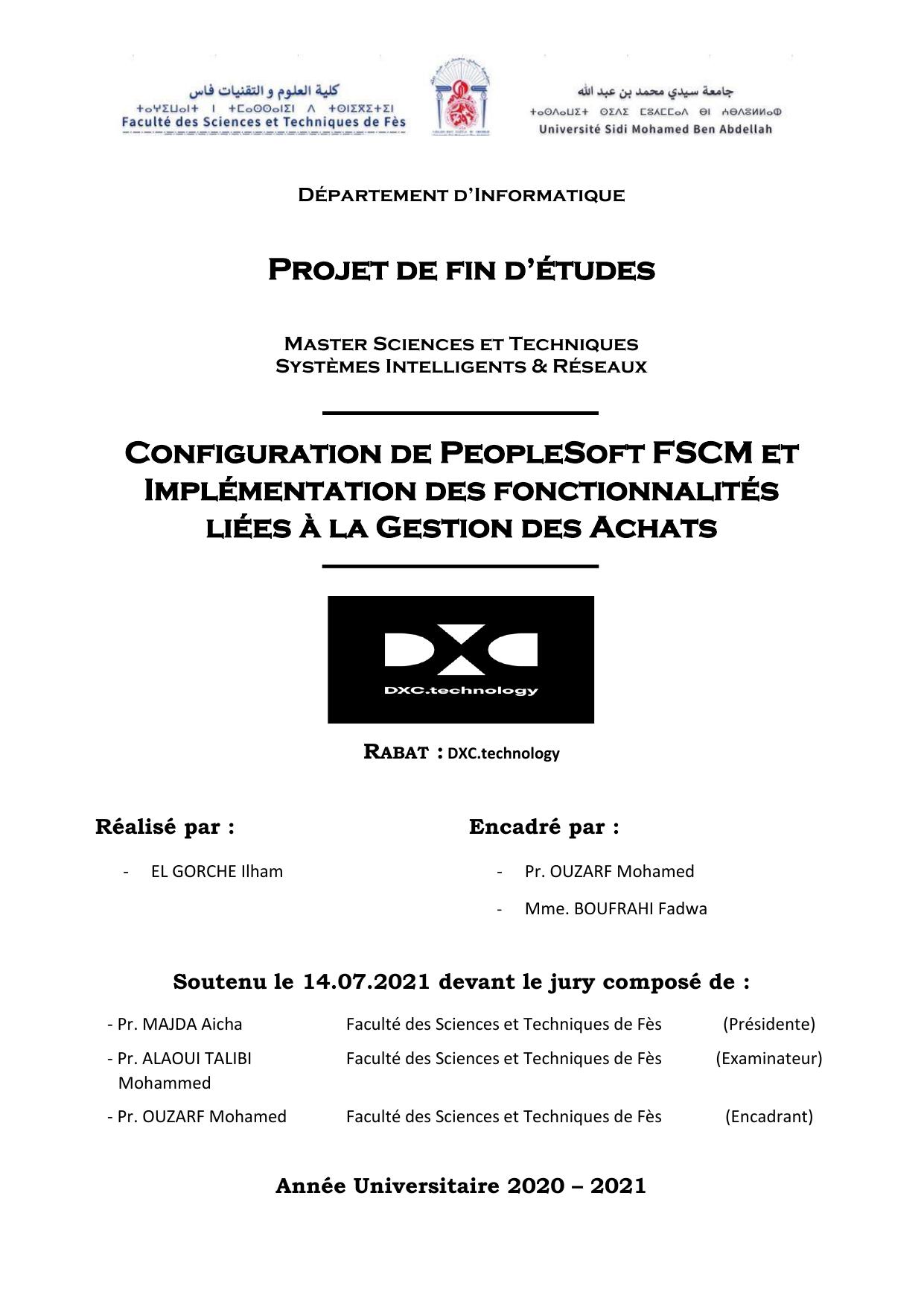 Configuration de PeopleSoft FSCM et Implémentation des fonctionnalités liées à la Gestion des Achats