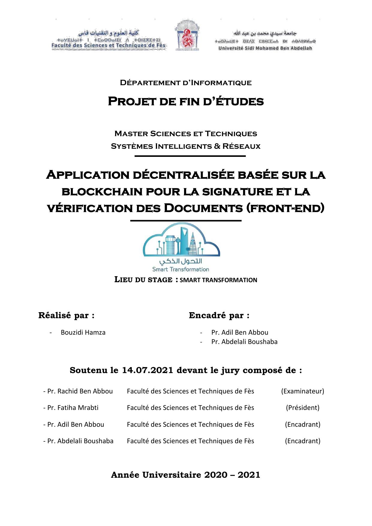 Application décentralisée basée sur la blockchain pour la signature et la vérification des Documents (front-end)