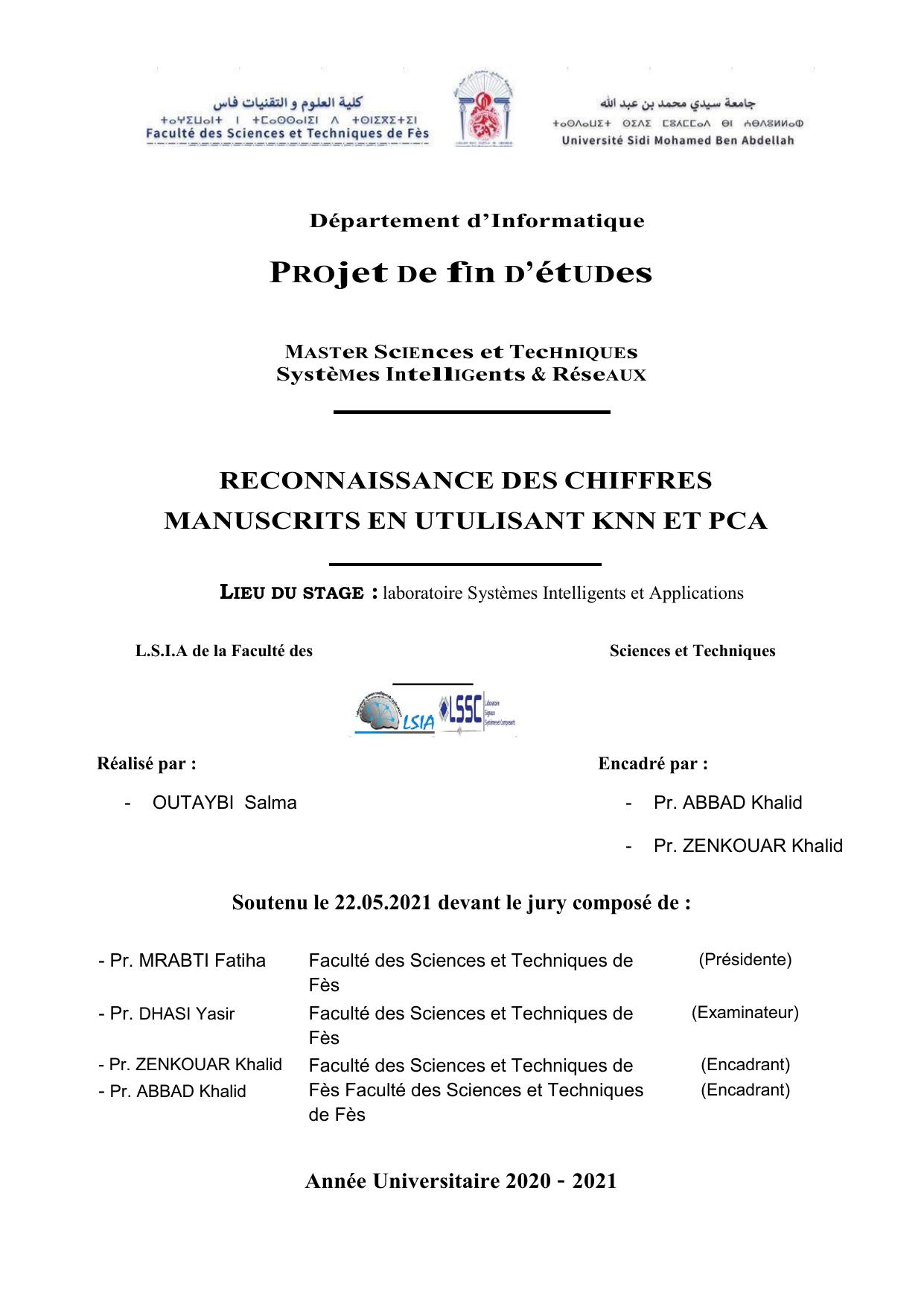 RECONNAISSANCE DES CHIFFRES MANUSCRITS EN UTULISANT KNN ET PCA