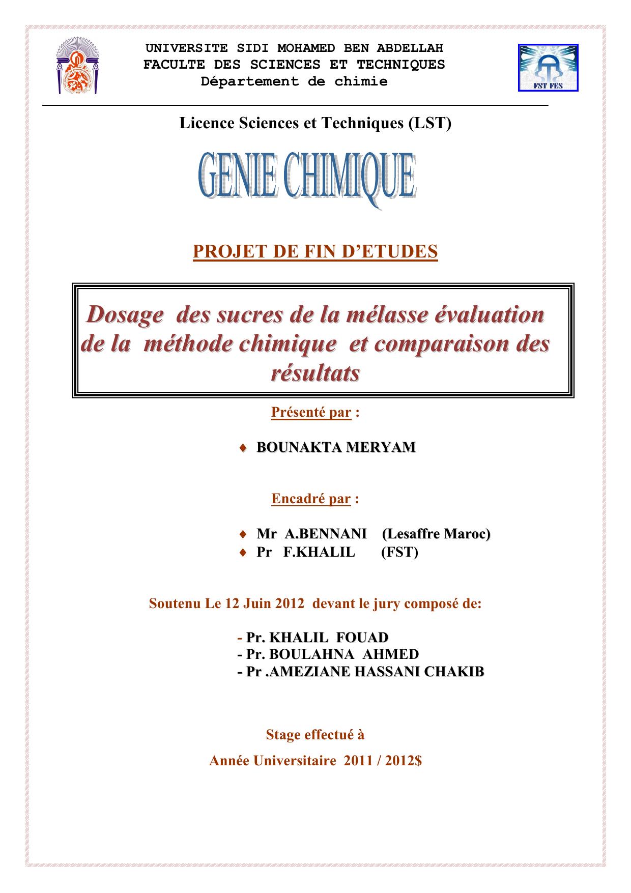 Dosage des sucres de la mélasse évaluation de la méthode chimique et comparaison des résultats