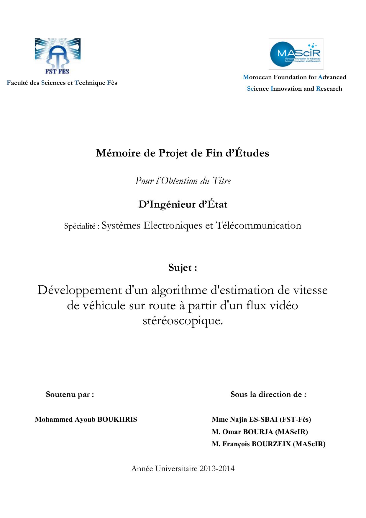 Développement d'un algorithme d'estimation de vitesse de véhicule sur route à partir d'un flux vidéo stéréoscopique