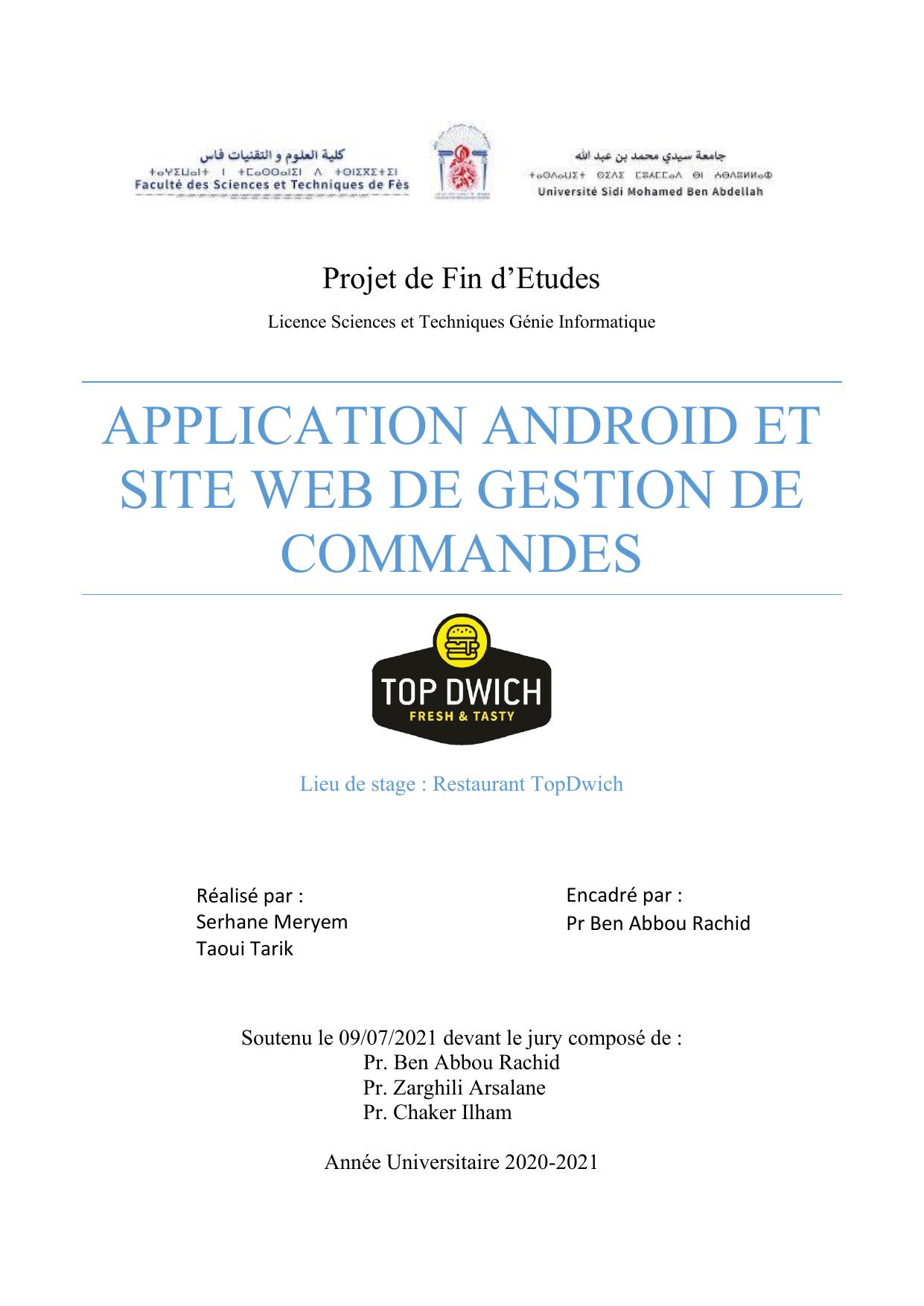 Application android et site web de gestion de commandes