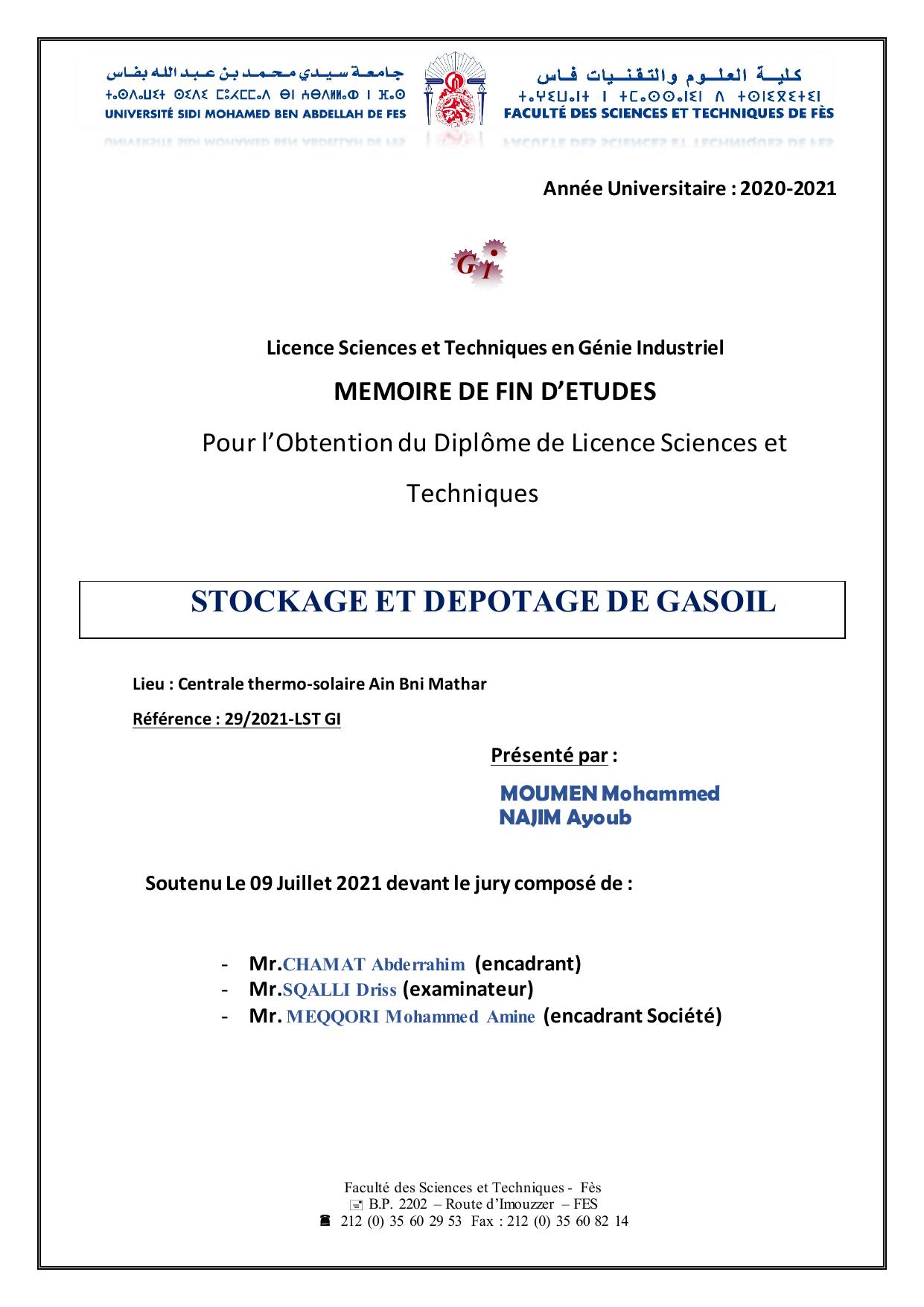 RAPPORE STAGE DE FIN D’ETUDE : stockage et depotage du gasoil