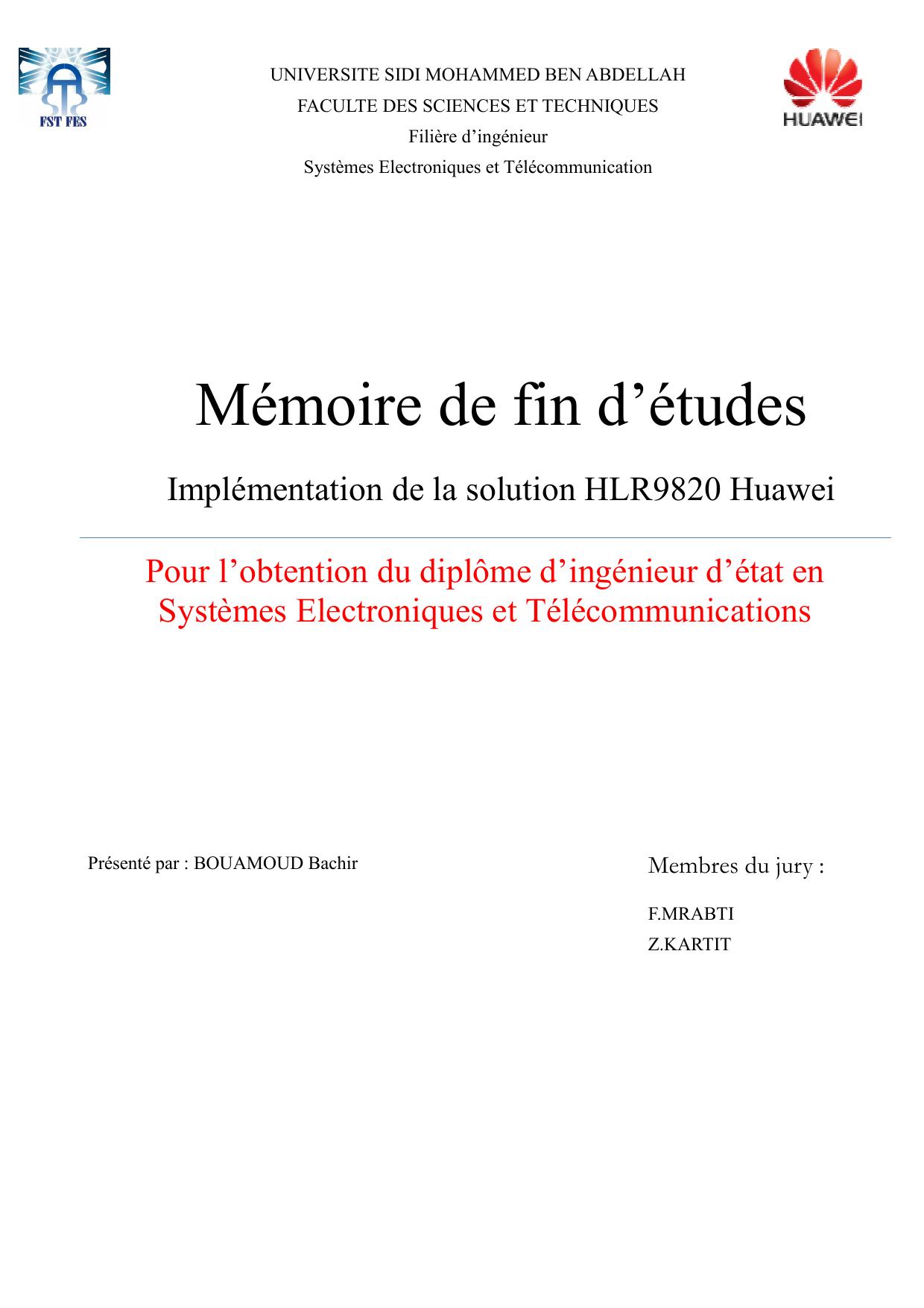 Implémentation de la solution HLR9820 Huawei