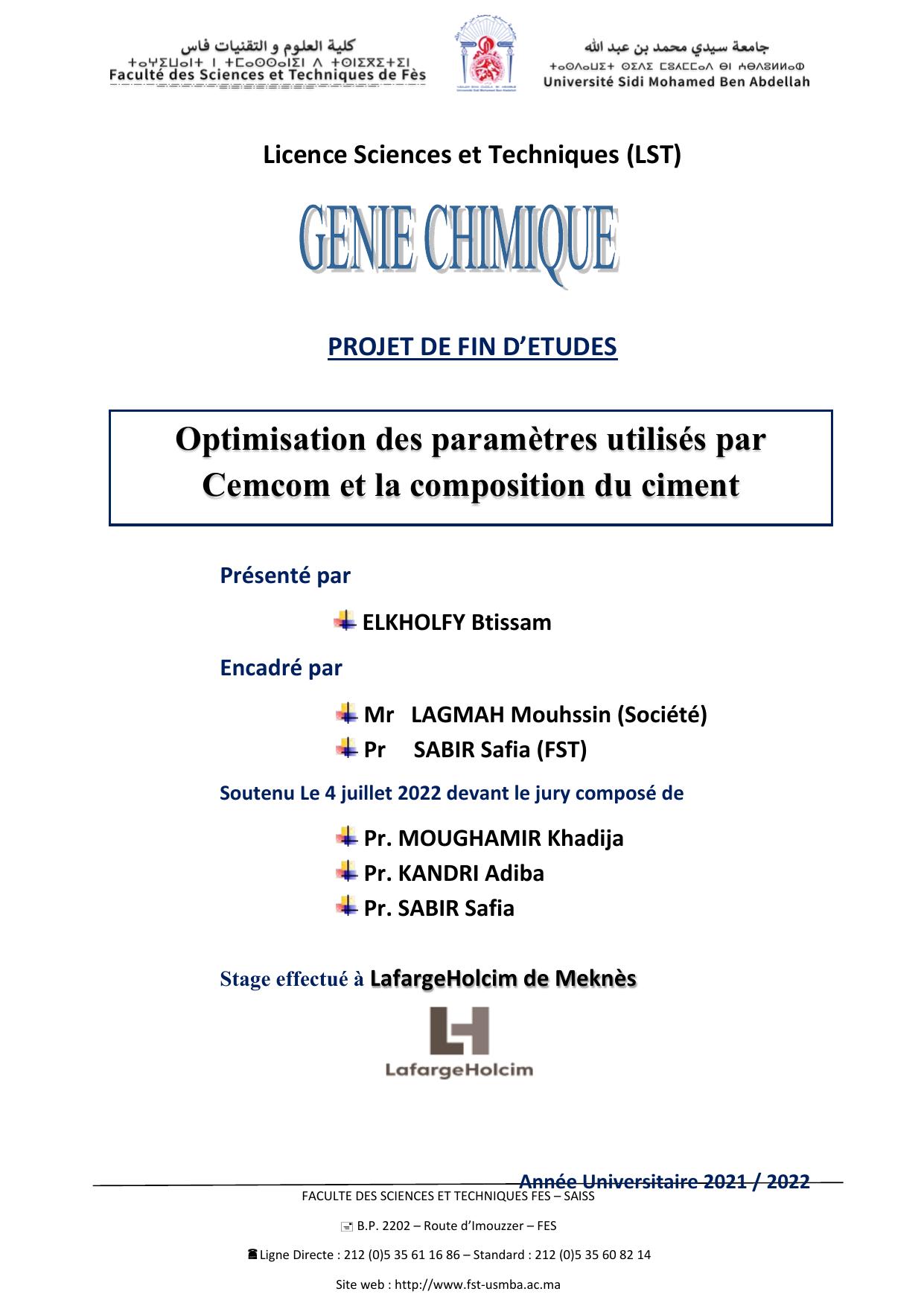 RAPPORT DE STAGE DU PFE ELKHOLFY BTISSAM