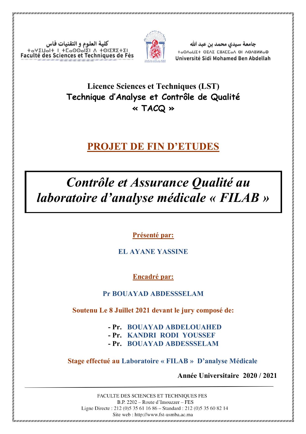 PROJET DE FIN D’ETUDES YASSINE EL AYANE