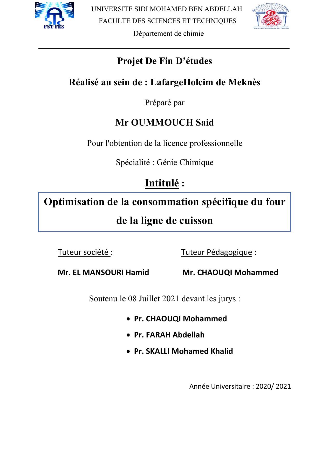 PFE-OUMMOUCH-Said-Optimisation de la consommation spécifique du four de la ligne de cuisson