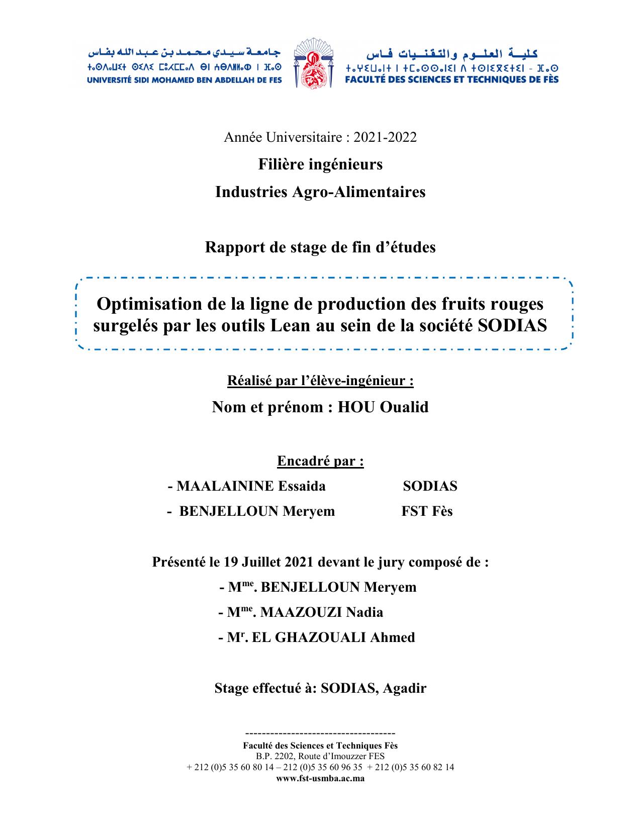 Optimisation de la ligne de production des fruits rouges surgelés par les outils Lean au sein de la soci~0