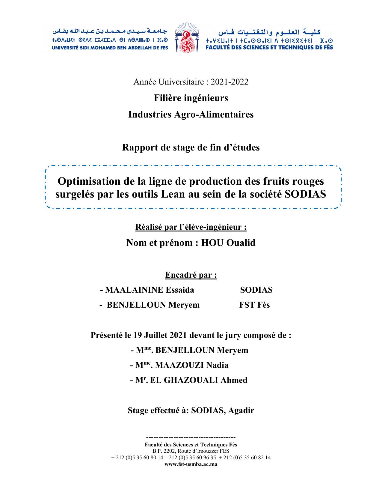 Optimisation de la ligne de production des fruits rouges surgelés par les outils Lean au sein de la soci~0