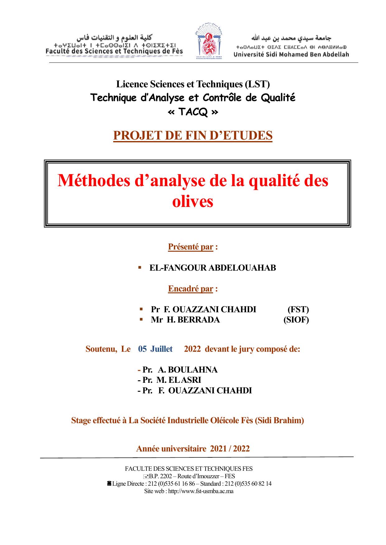 méthodes d'analyse de la qualité des olives