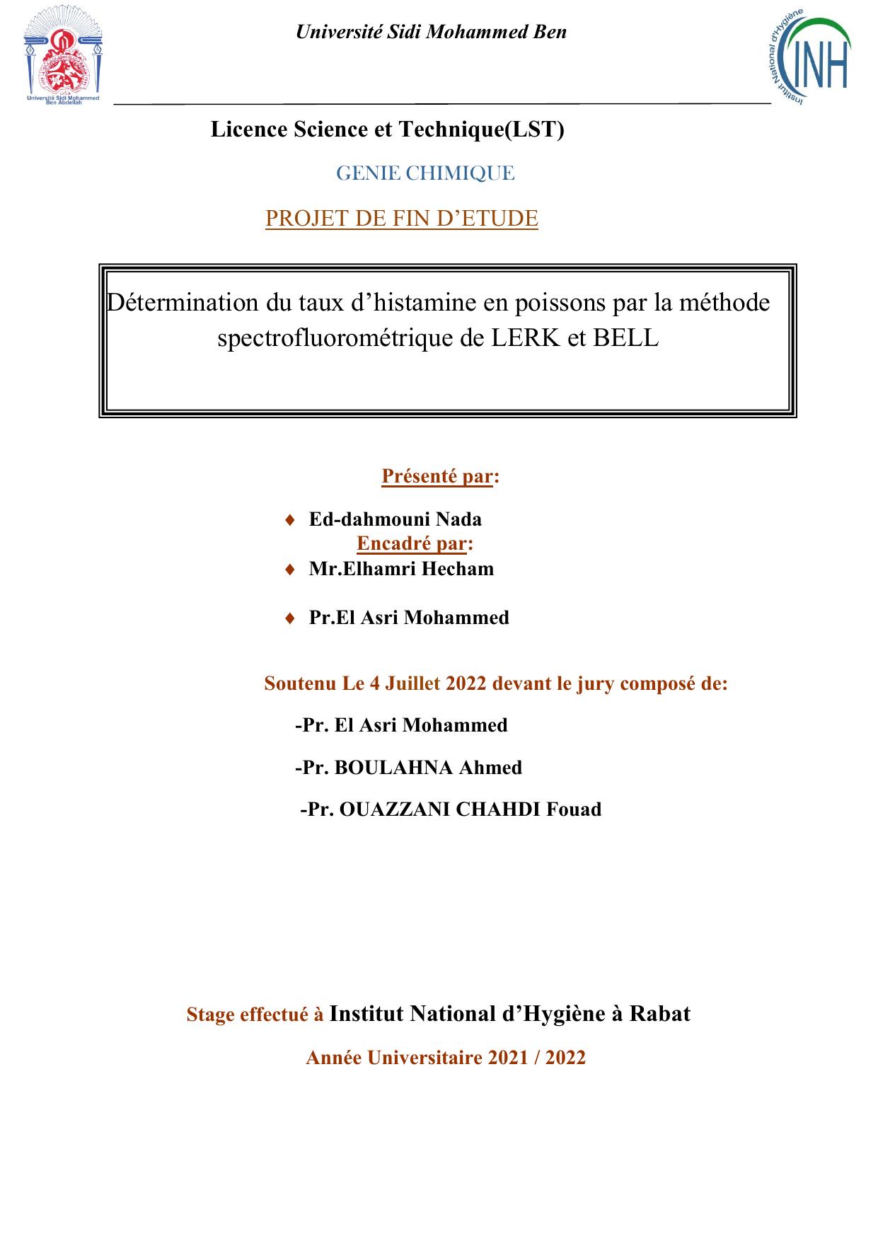 méthode de dosage d'histamine INHR