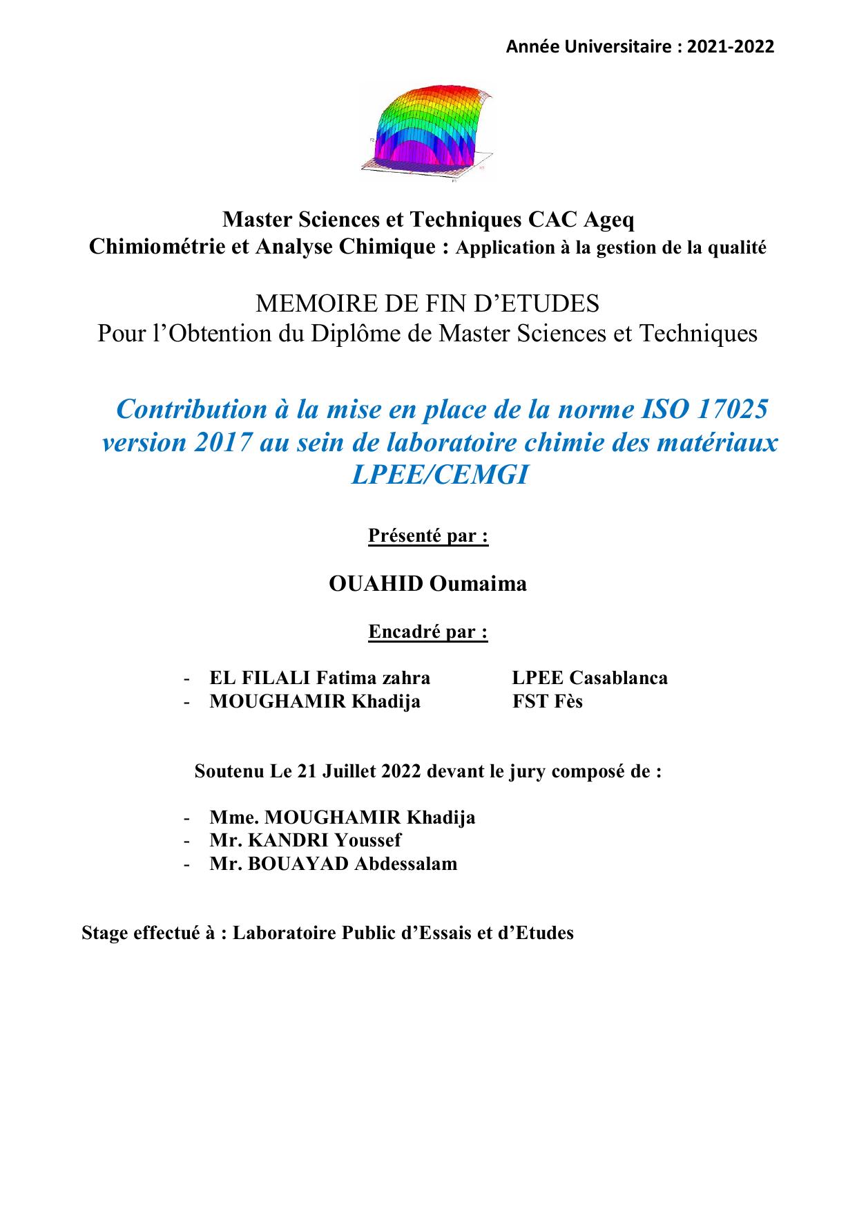 Mémoire de stage de fin d'étude