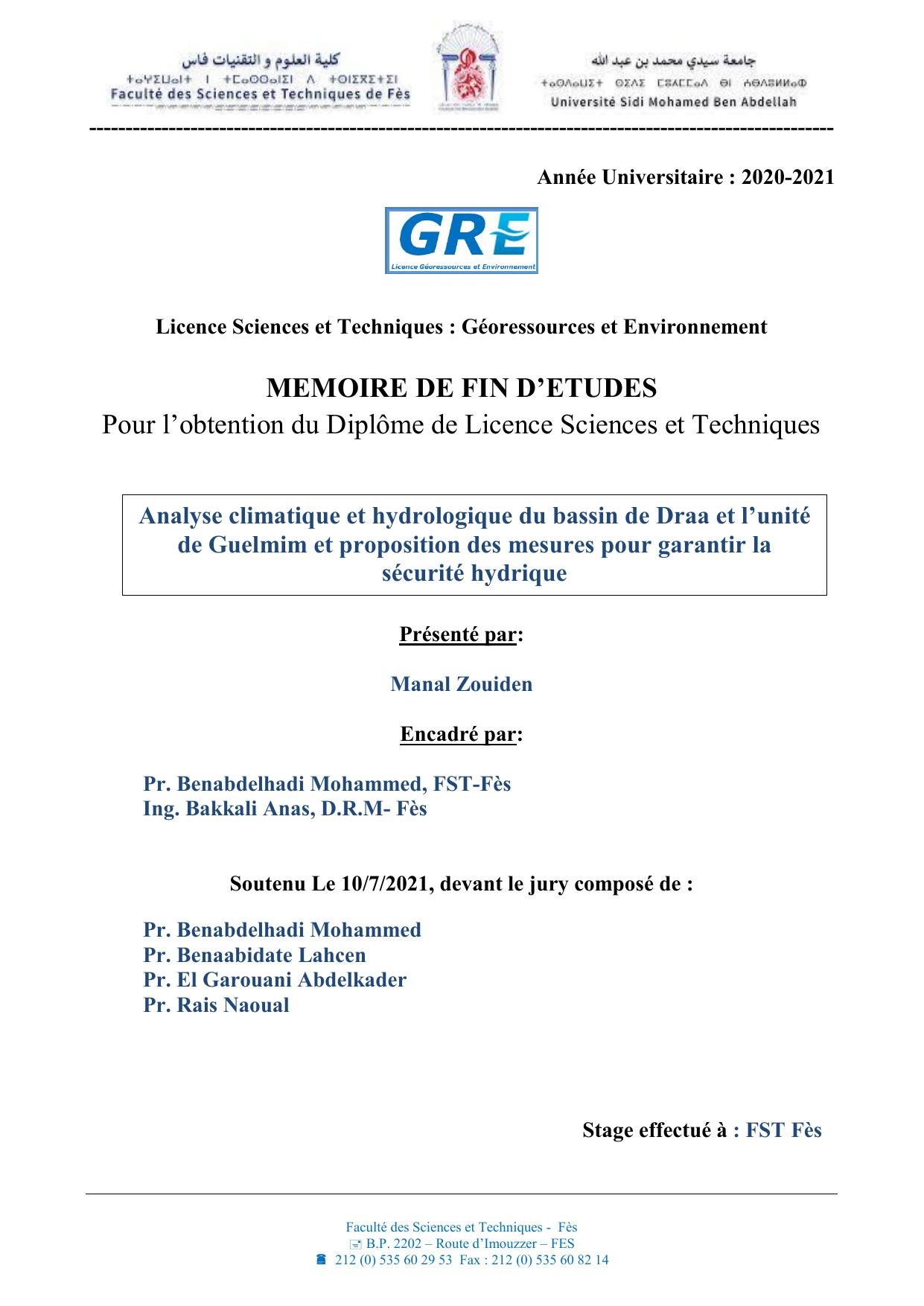 Manal zouiden, rapport de fin d'étude GRE