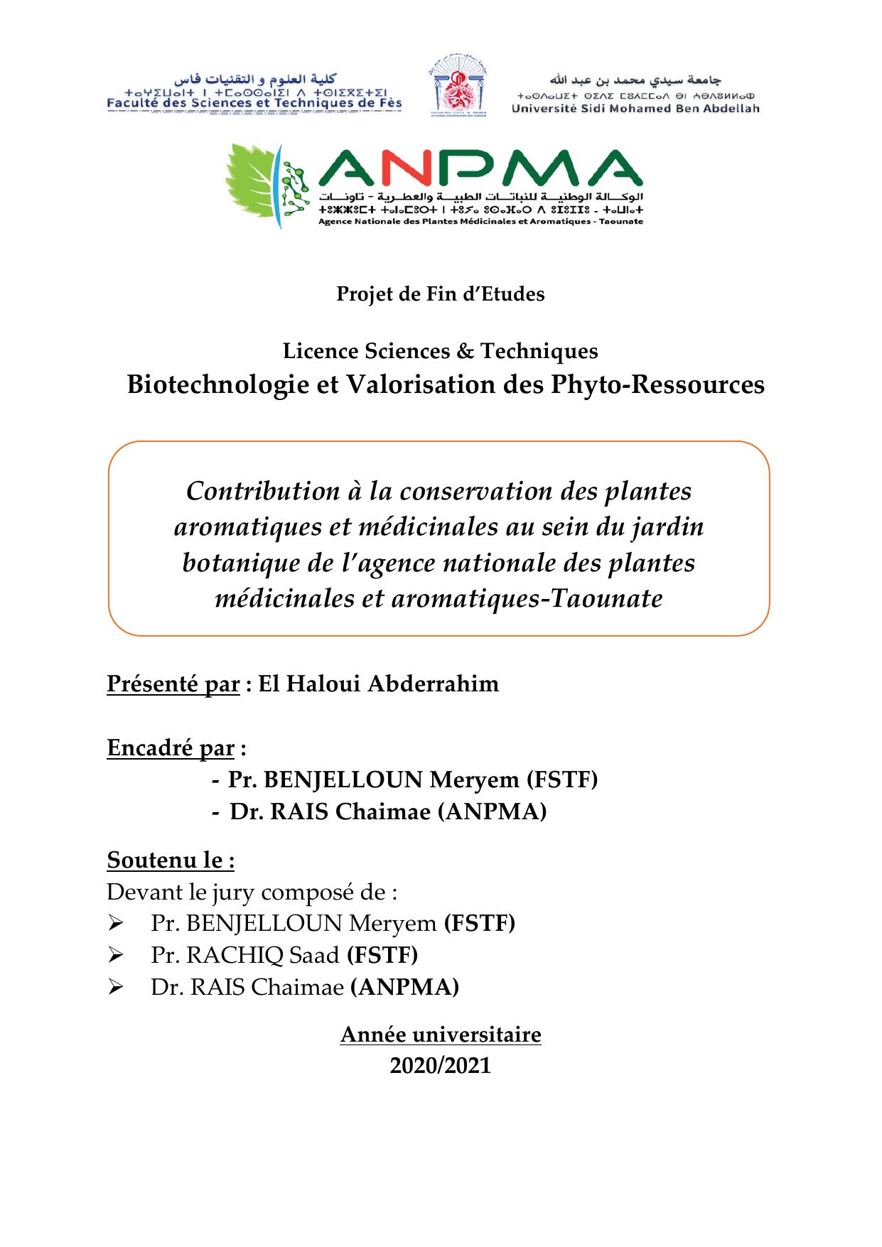 Contribution à la conservation des plantes aromatiques et médicinales au sein du jardin botanique de l’a~0