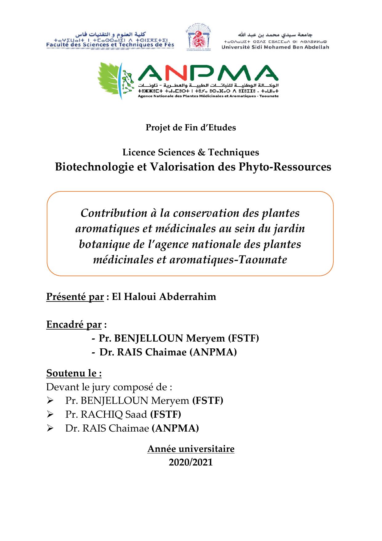 Contribution à la conservation des plantes aromatiques et médicinales au sein du jardin botanique de l’a~0 (2)