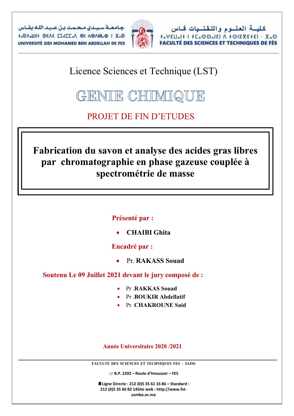 Fabrication du savon et analyse des acides gras libres par chromatographie en phase gazeuse couplée à spectrométrie de masse