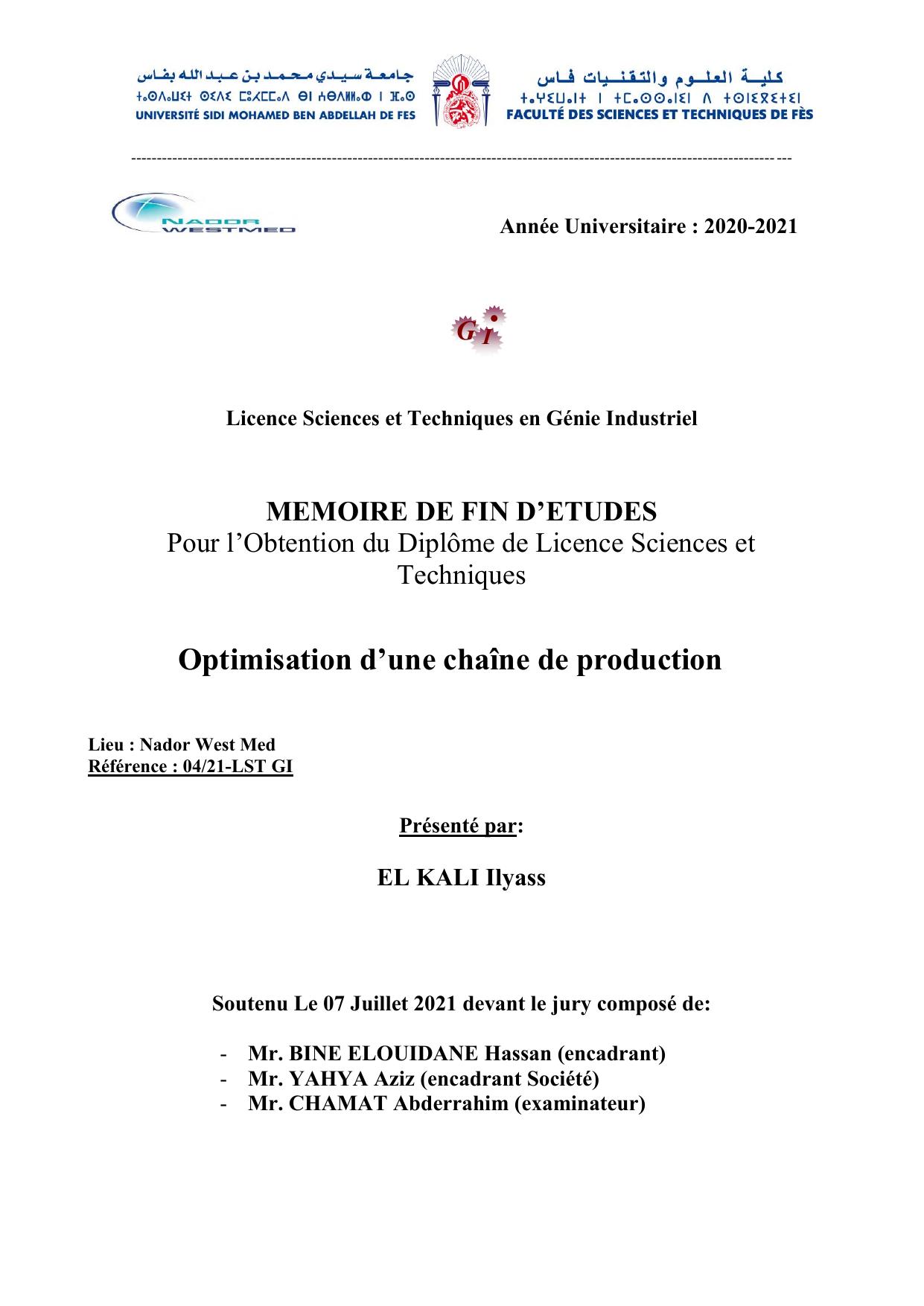 Optimisation d’une chaîne de production