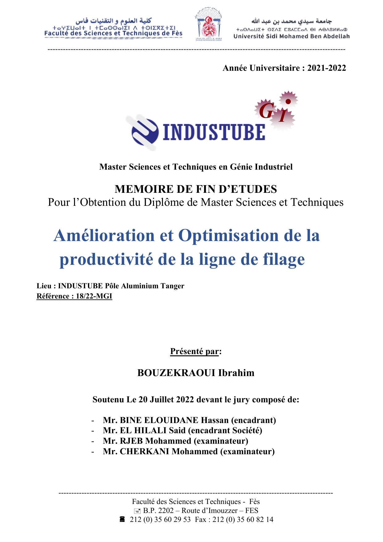 Amélioration et Optimisation de la productivité de la ligne de filage