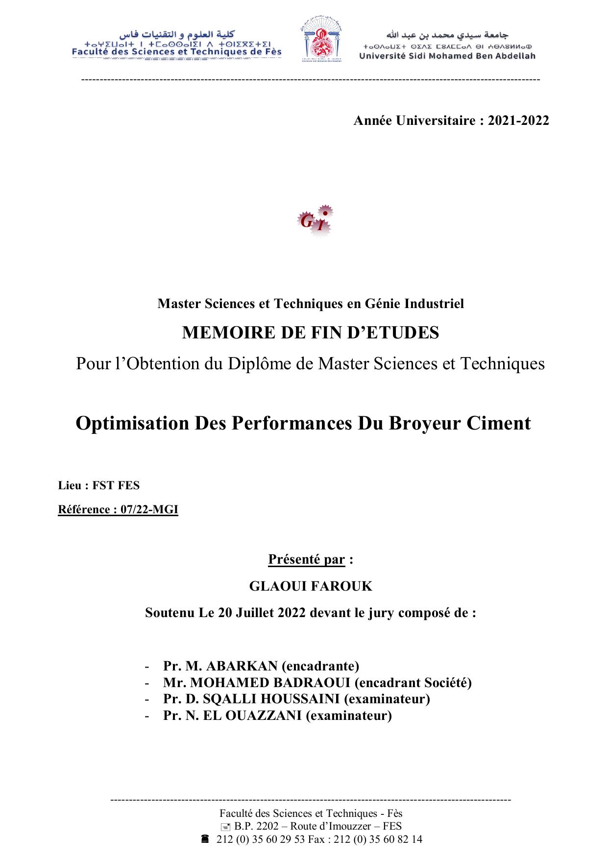 Optimisation Des Performances Du Broyeur Ciment