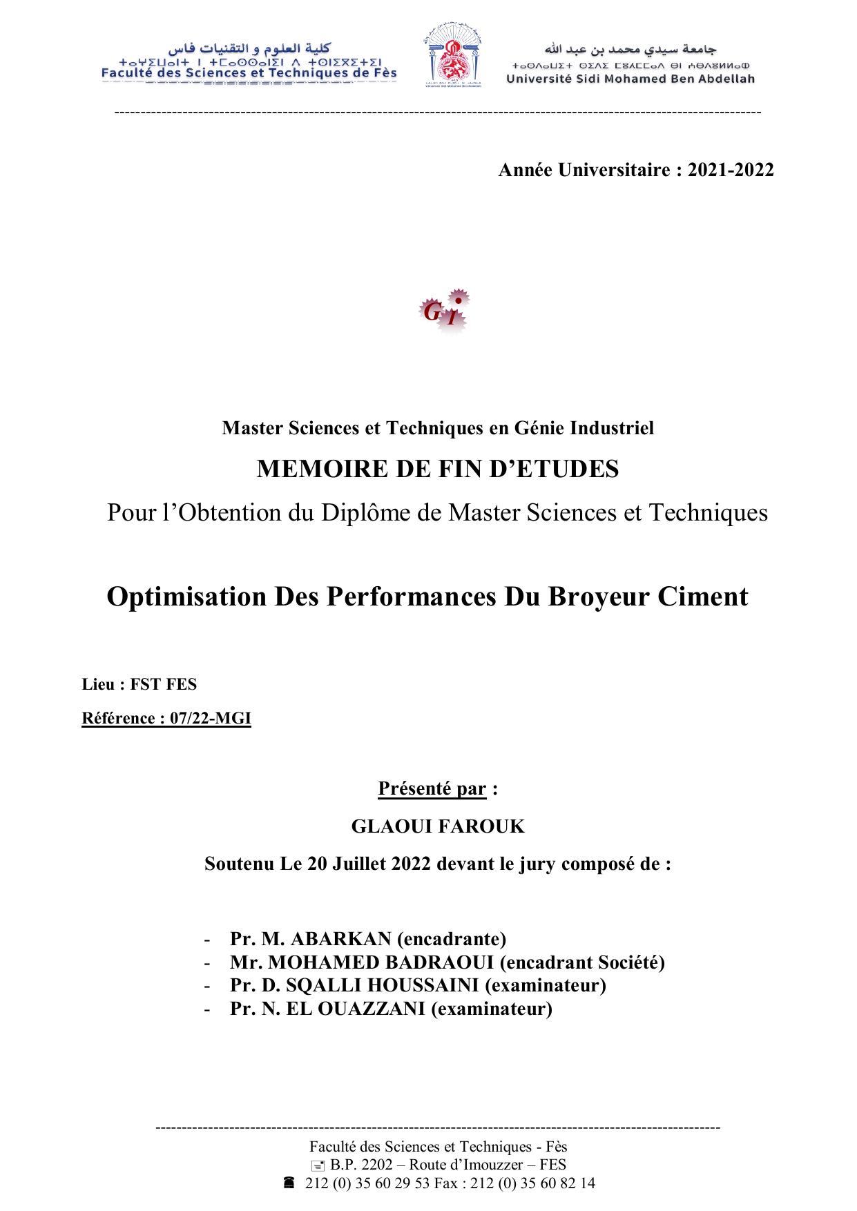 Optimisation Des Performances Du Broyeur Ciment