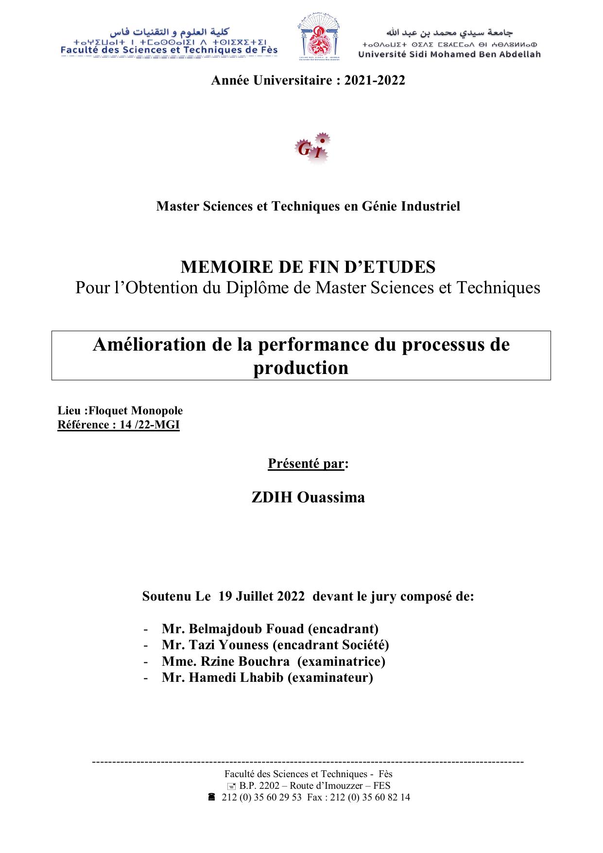 Amélioration de la performance du processus de production