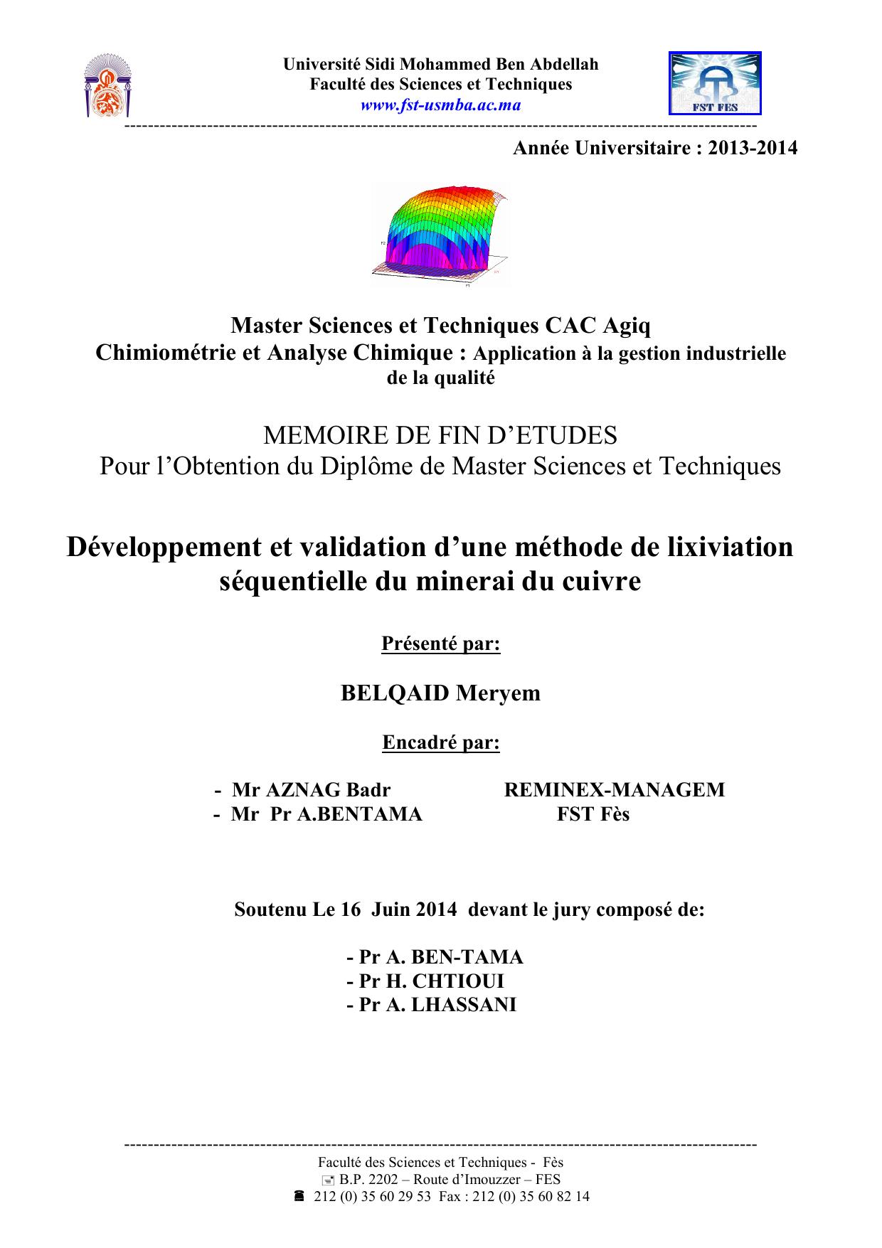 Développement et validation d’une méthode de lixiviation séquentielle du minerai du cuivre