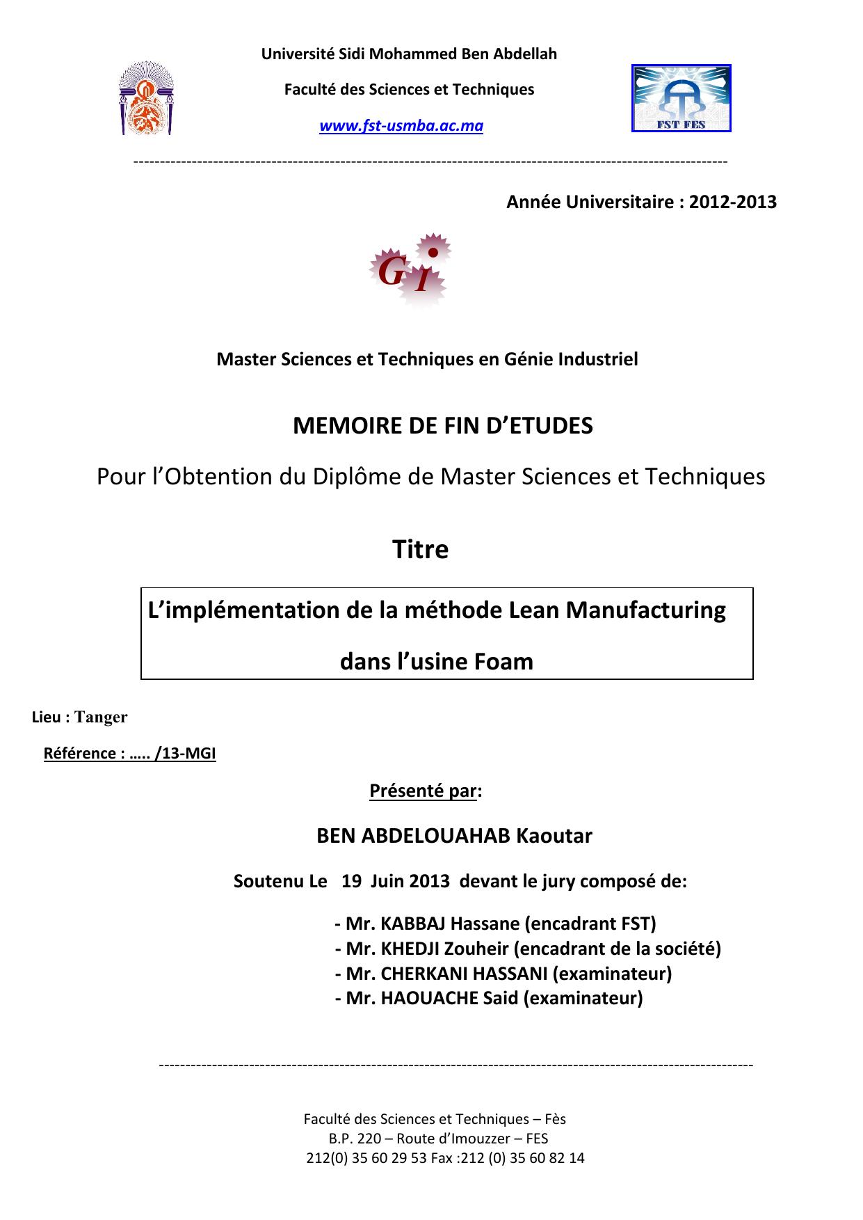 L’implémentation de la méthode Lean Manufacturing dans l’usine Foam