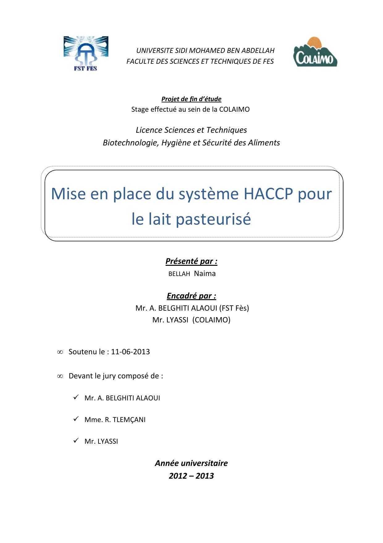 Mise en place du système HACCP pour le lait pasteurisé