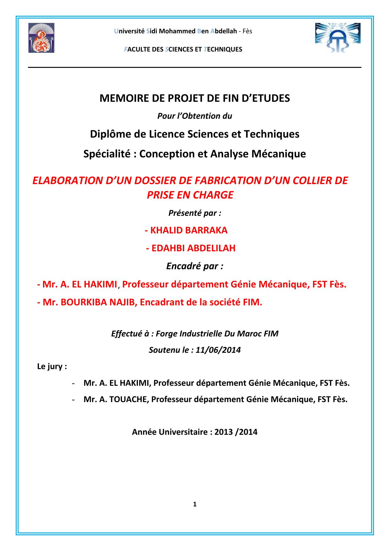 Elaboration d'un dossier de fabrication d'un collier de prise en charge