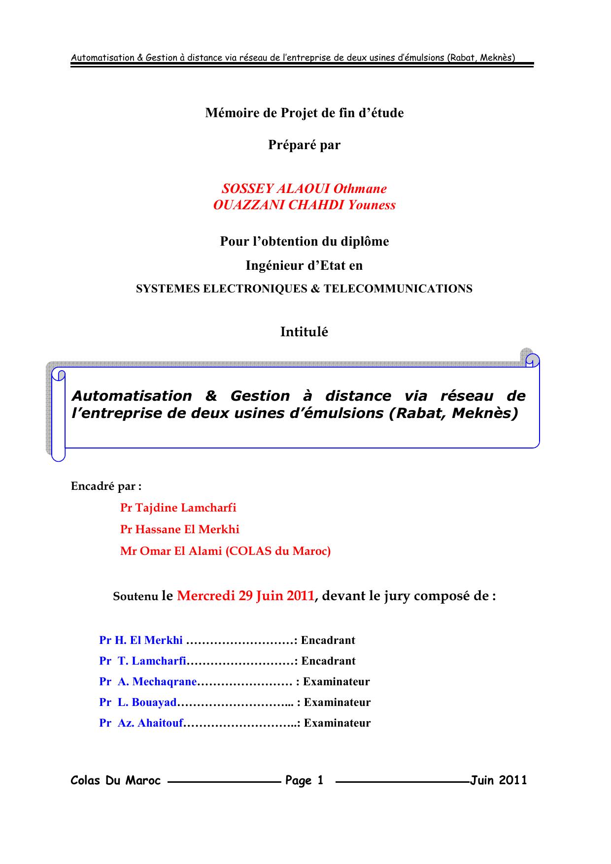 Automatisation & Gestion à distance via réseau de l’entreprise de deux usines d’émulsions (Rabat, Meknès)