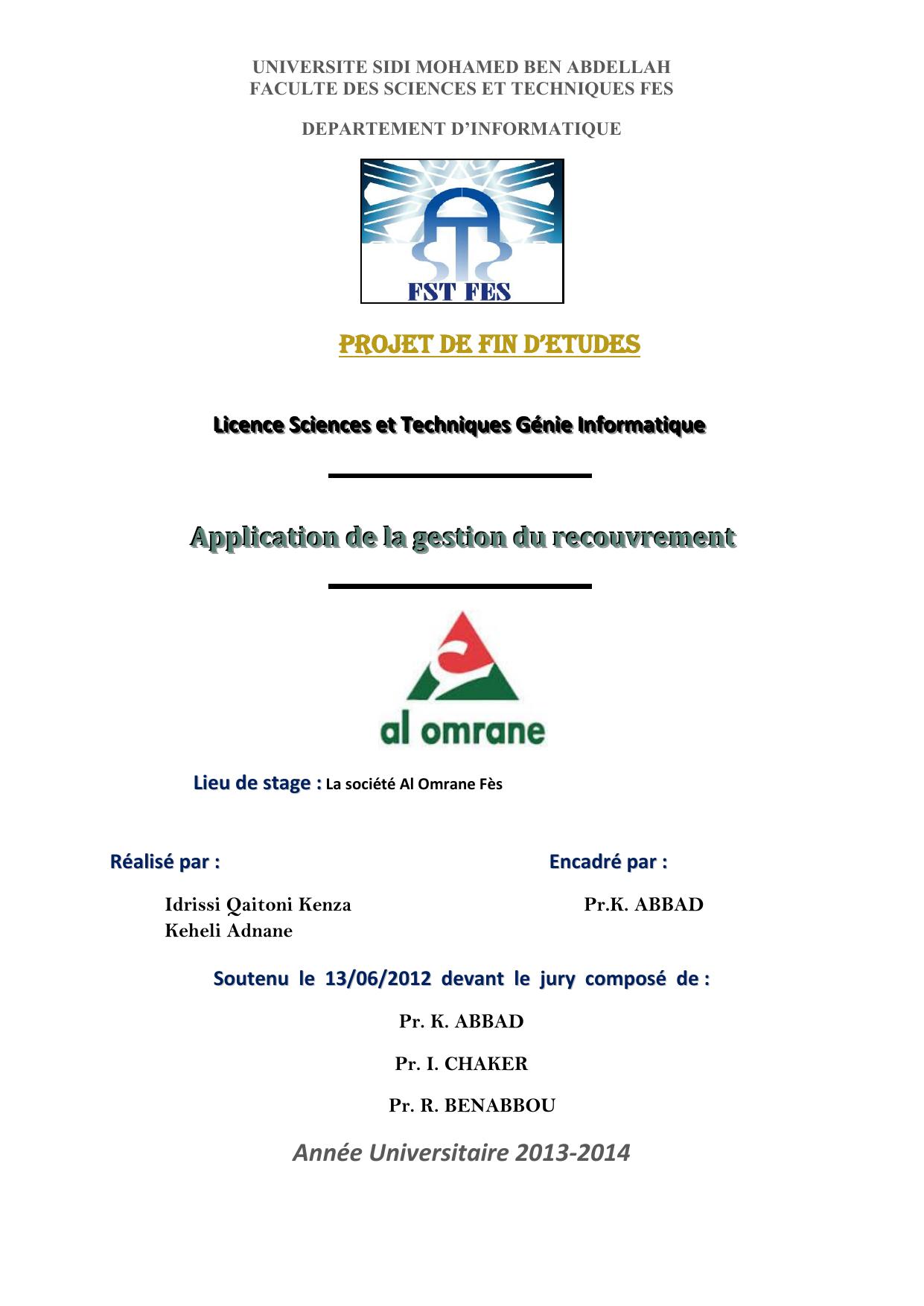 Application de la gestion de recouvrement